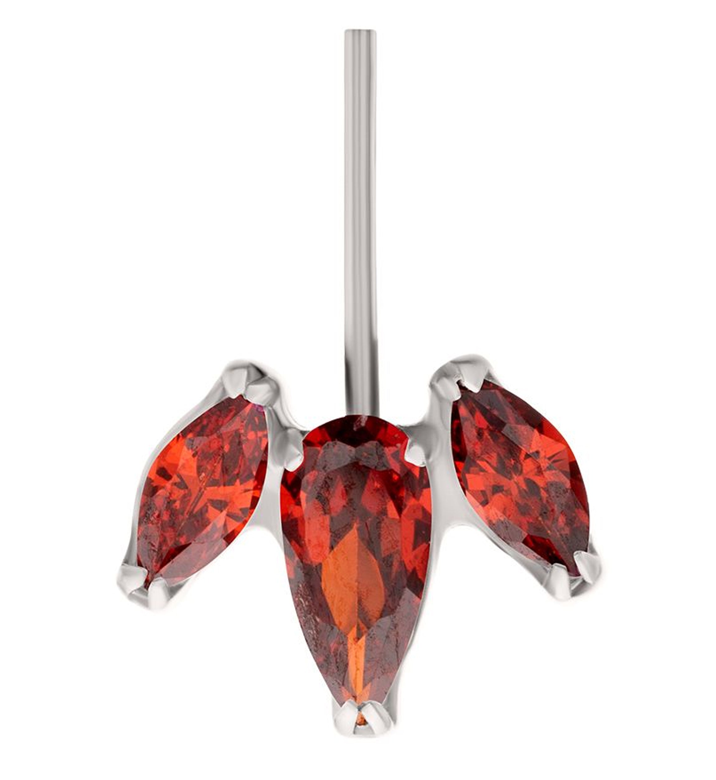 Tri-Sepal Red CZ Vertical Titanium Threadless Top