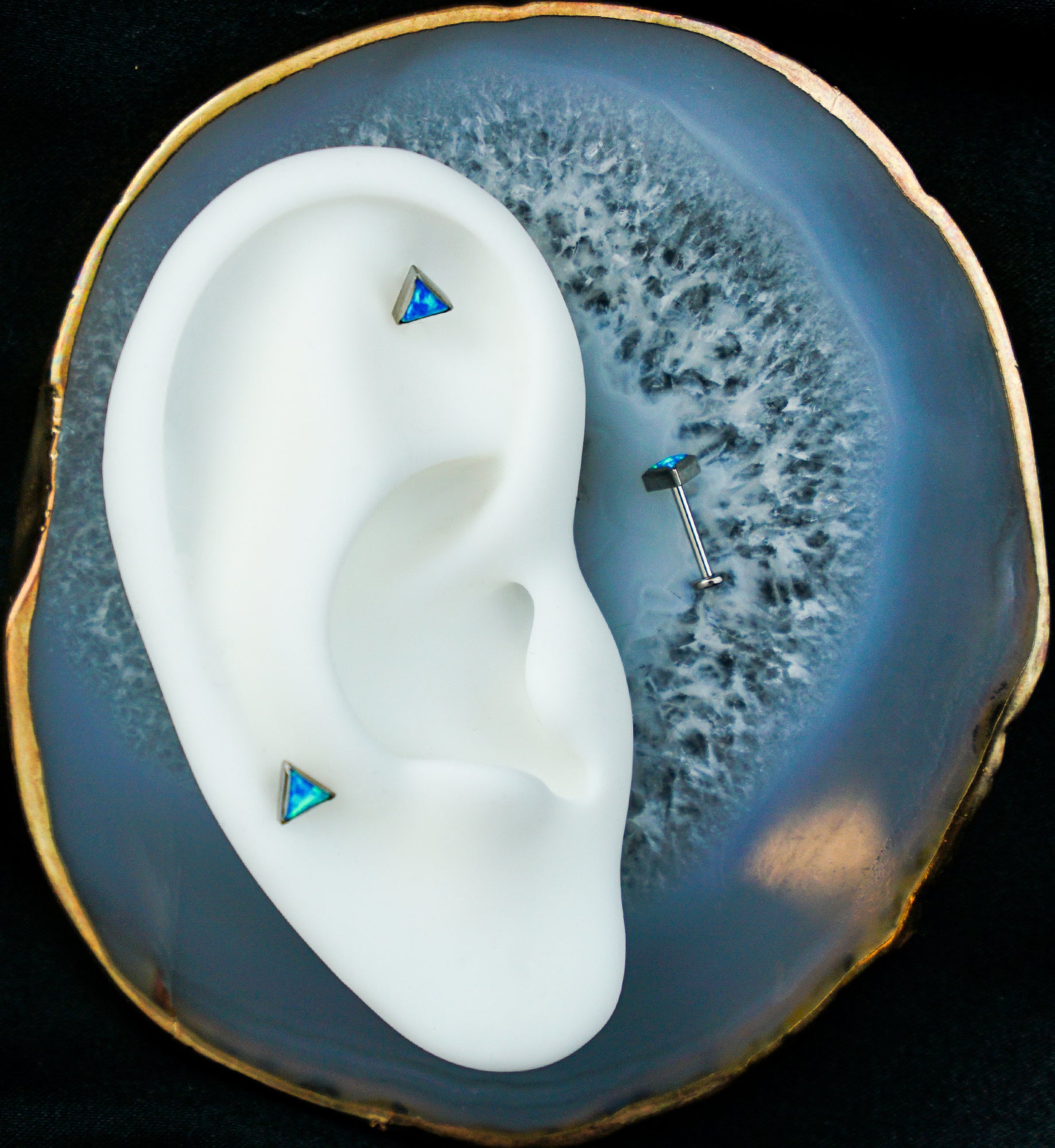 Triangle Blue Opalite Titanium Threadless Labret