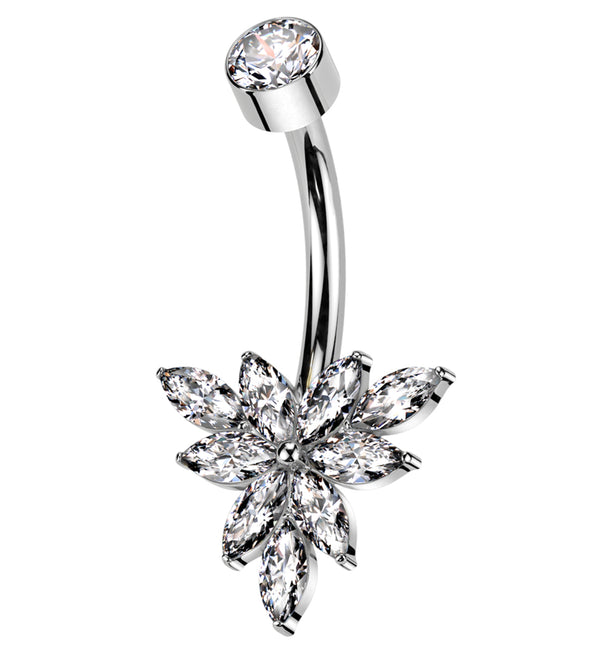Triangle Marquise Flower Clear CZ Internally Threaded Titanium Belly Button Ring