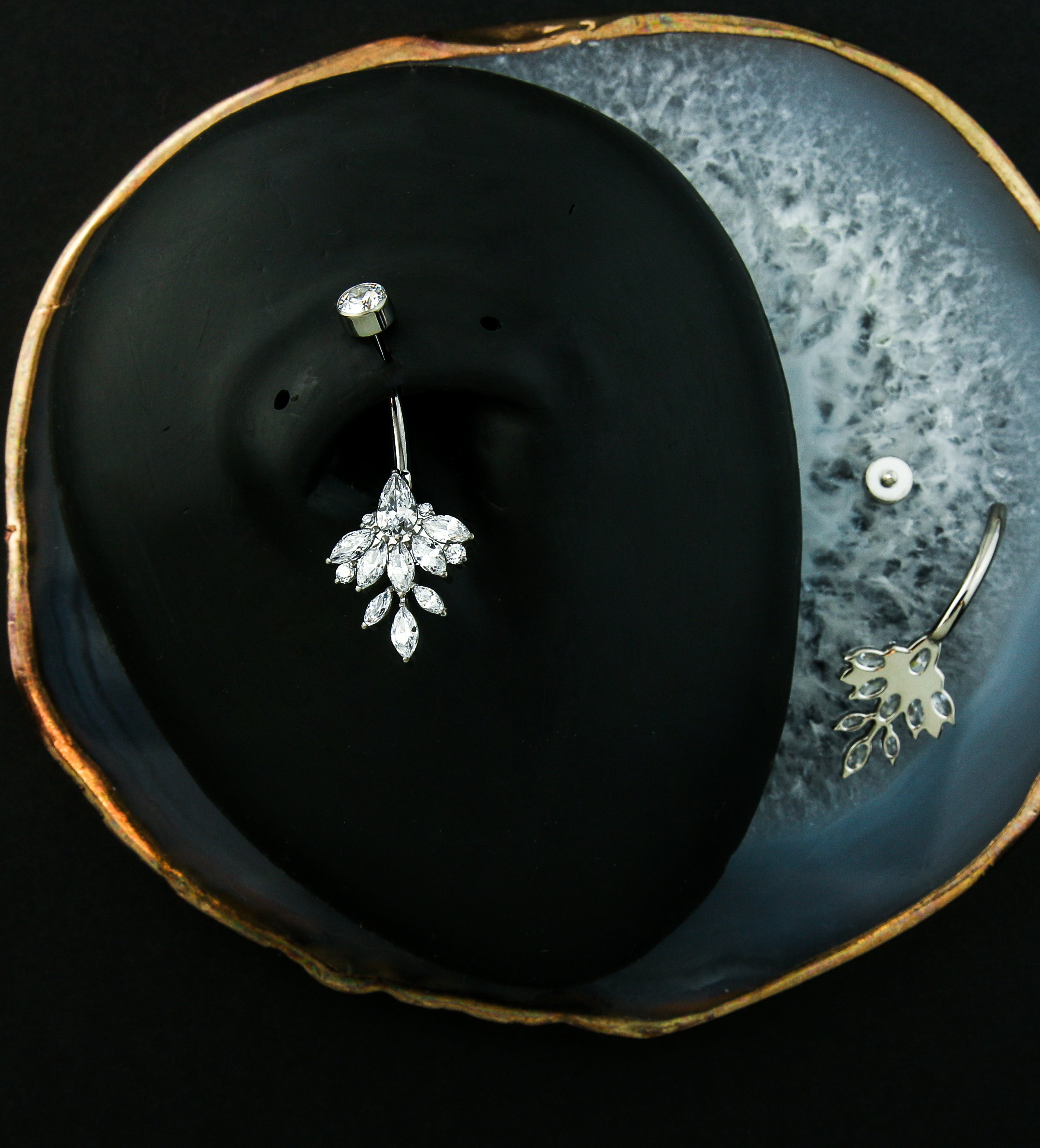 Triangle Marquise Leaf Clear CZ Internally Threaded Titanium Belly Button Ring