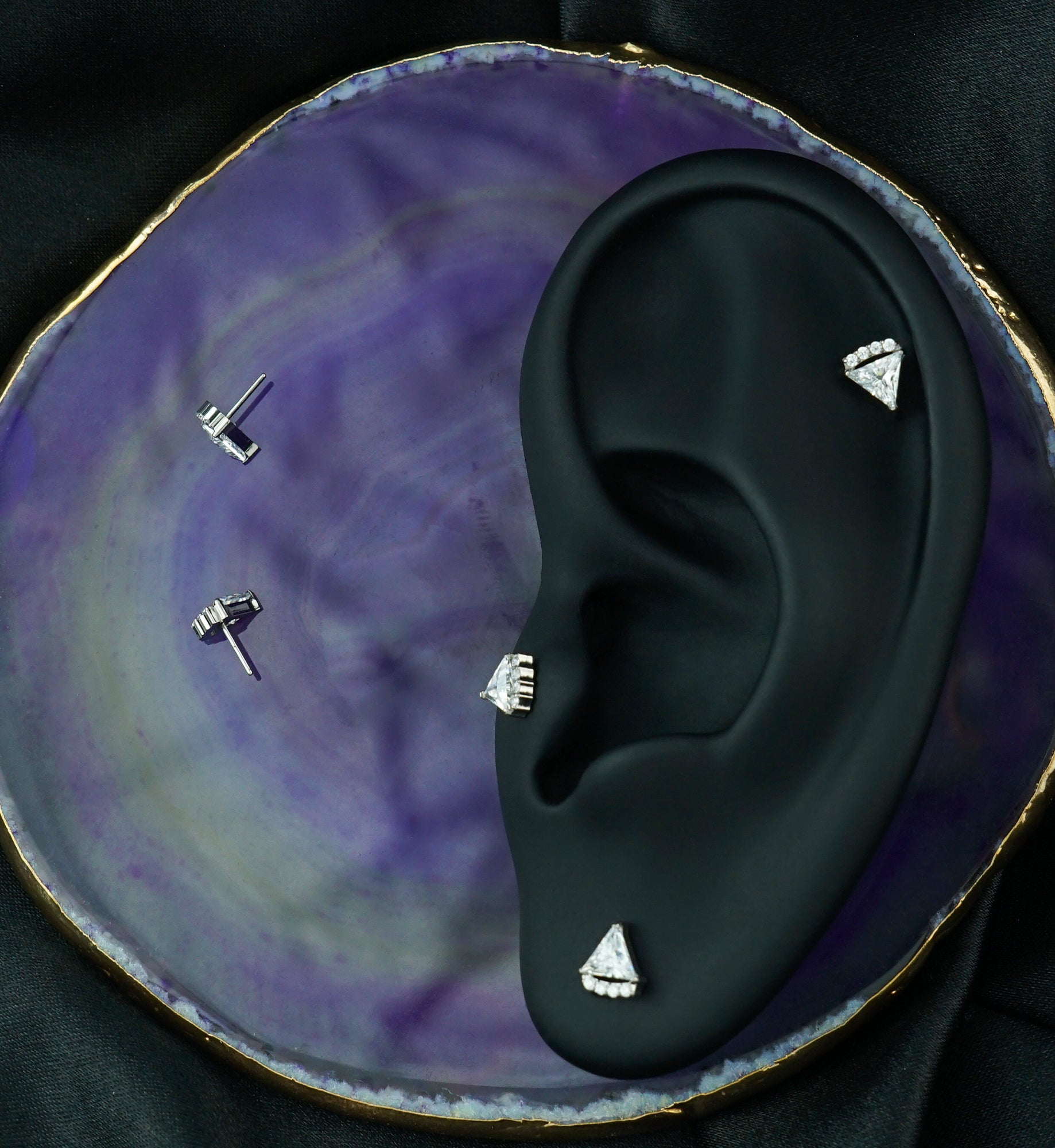 Triangle Slice Clear CZ Titanium Threadless Top