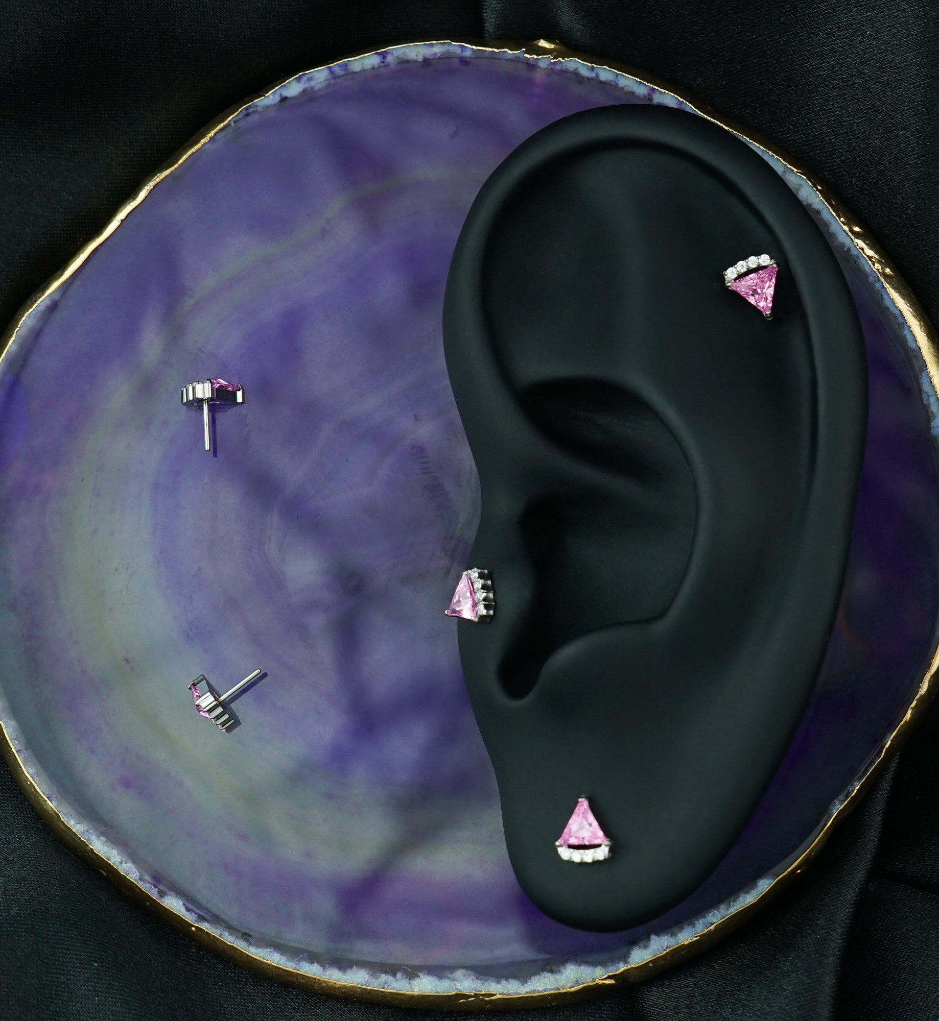 Triangle Slice Pink CZ Titanium Threadless Top