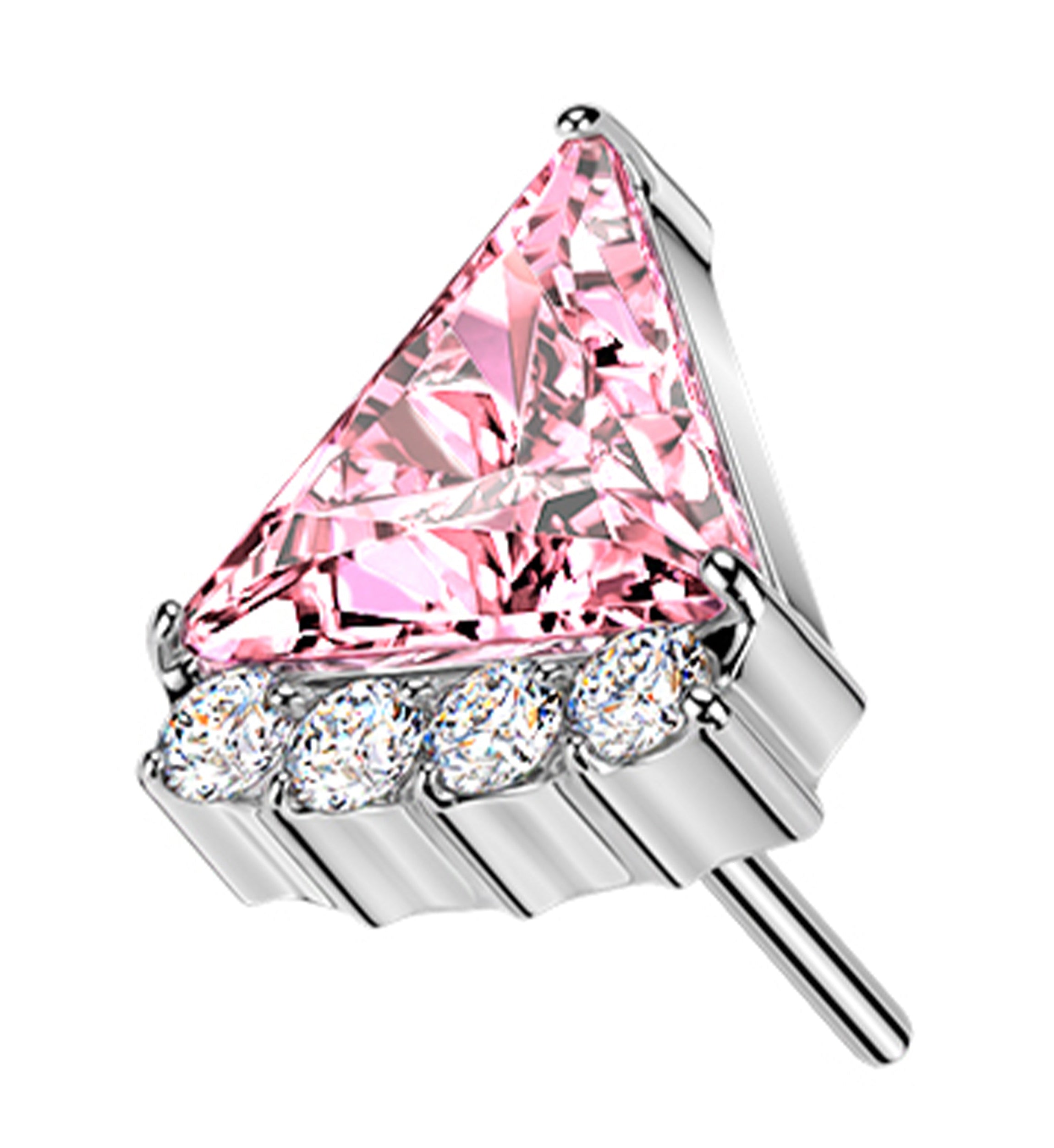 Triangle Slice Pink CZ Titanium Threadless Top
