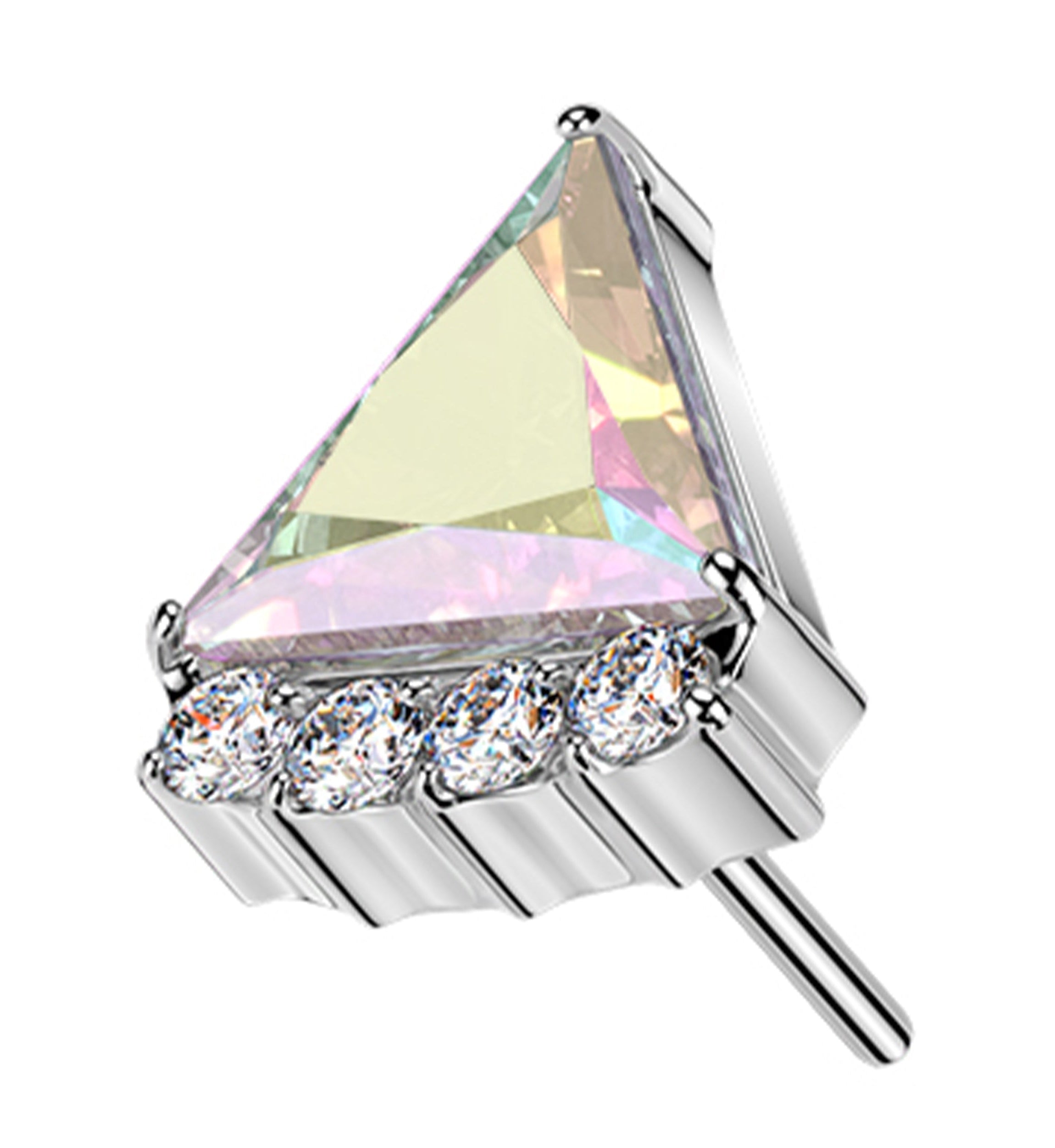 Triangle Slice Rainbow Aurora CZ Titanium Threadless Top