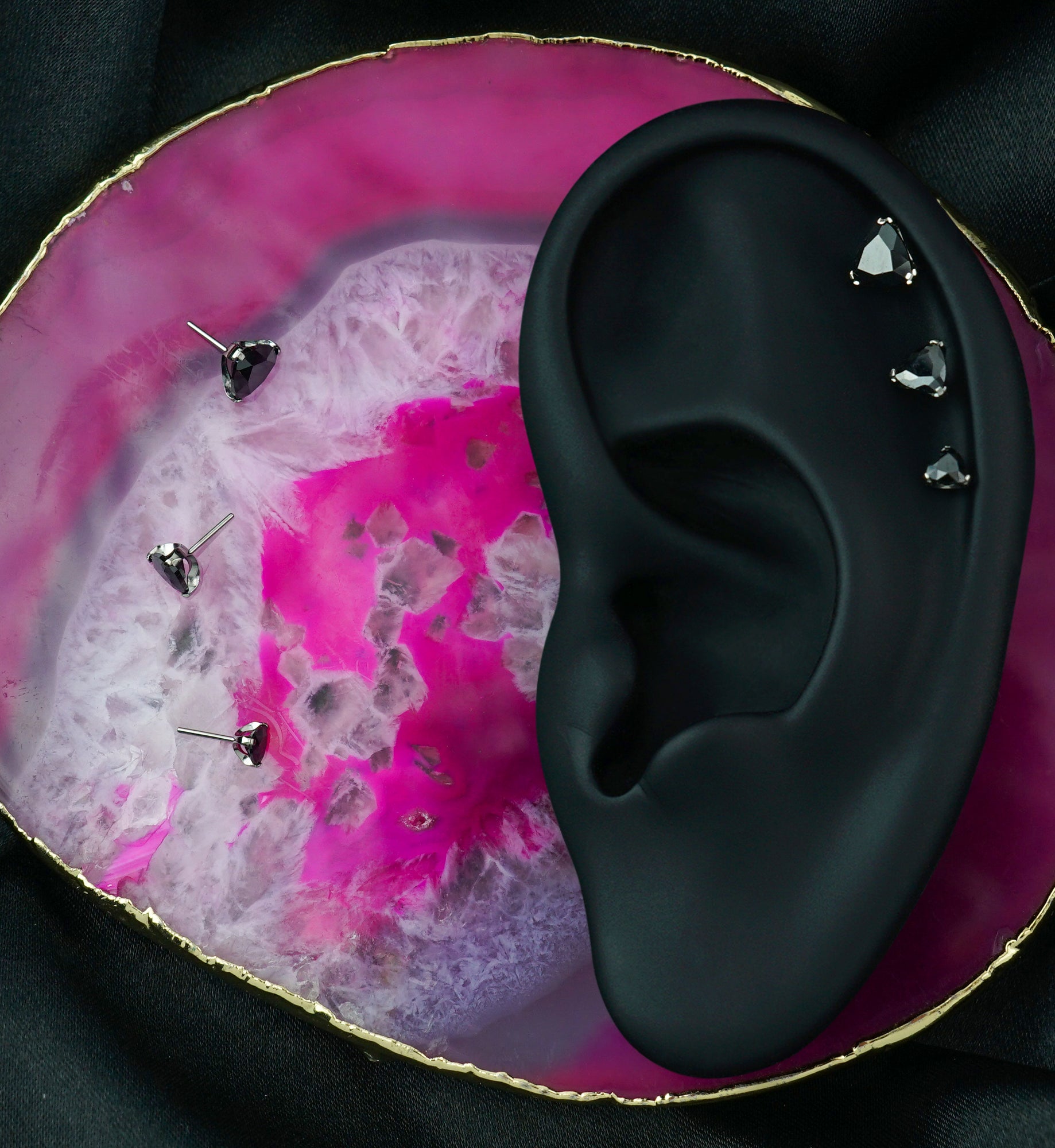 Triangle Trillion Cut Black CZ Titanium Threadless Top