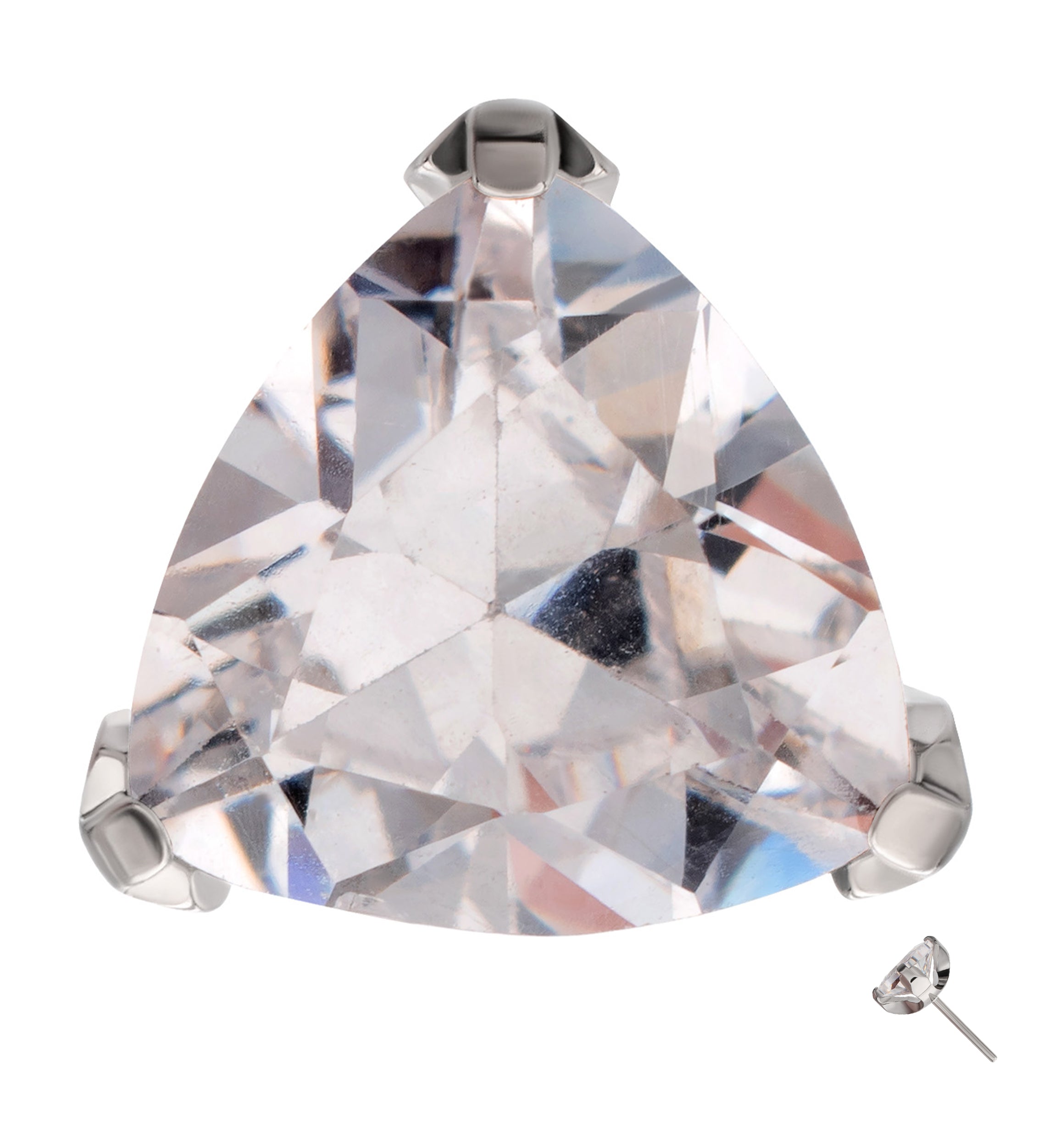 Triangle Trillion Cut Clear CZ Titanium Threadless Top