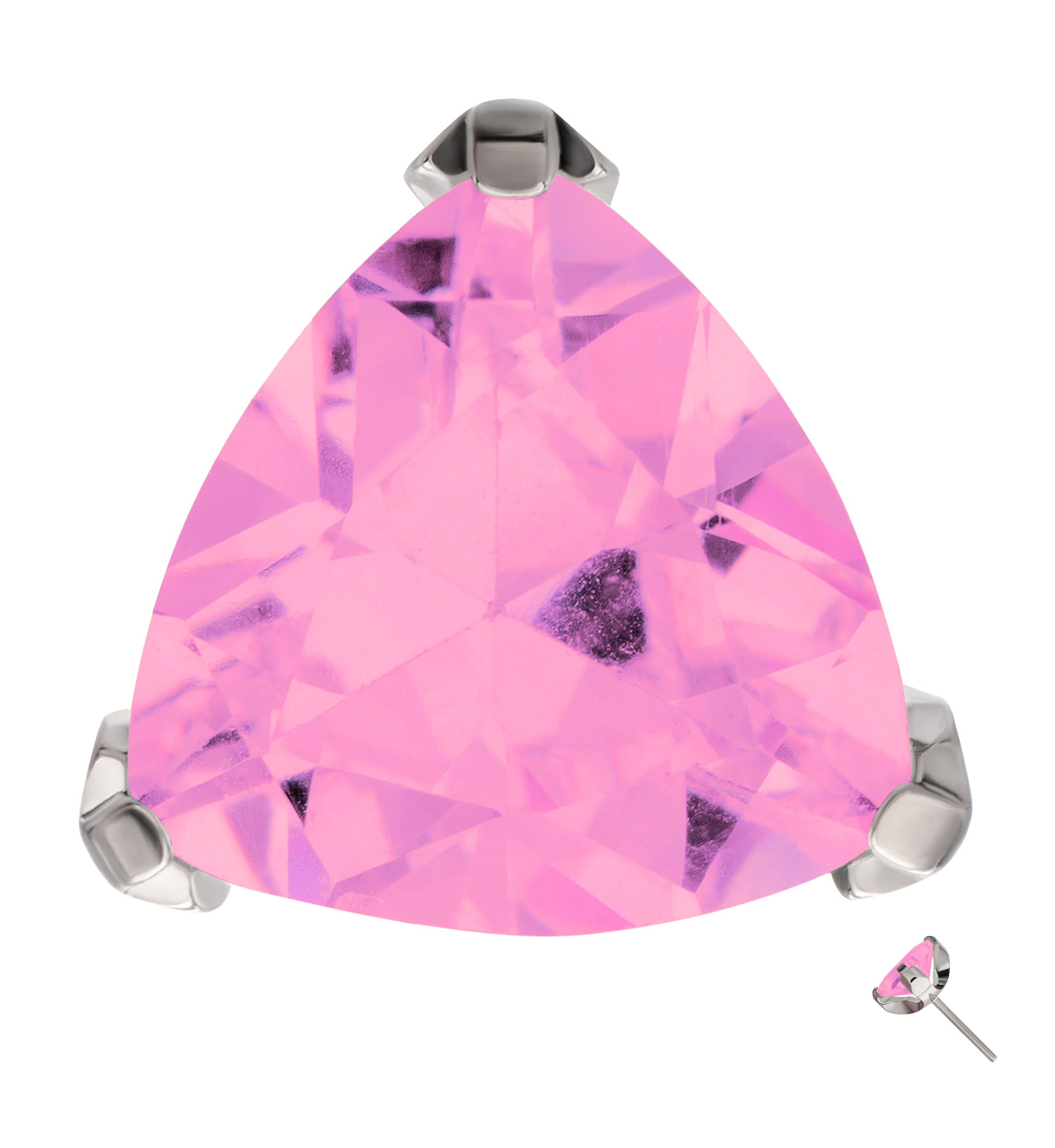 Triangle Trillion Cut Pink CZ Titanium Threadless Top