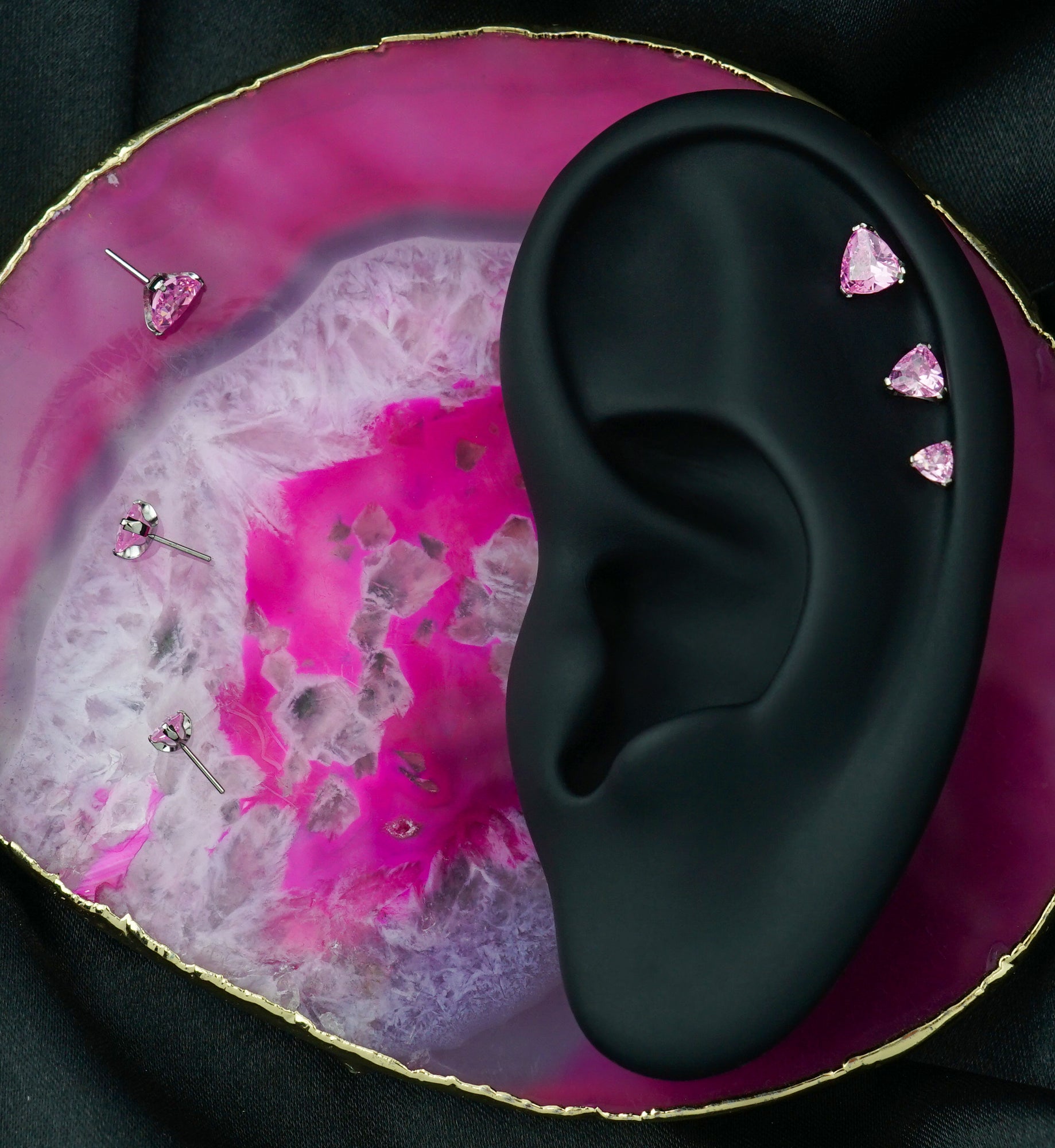 Triangle Trillion Cut Pink CZ Titanium Threadless Top