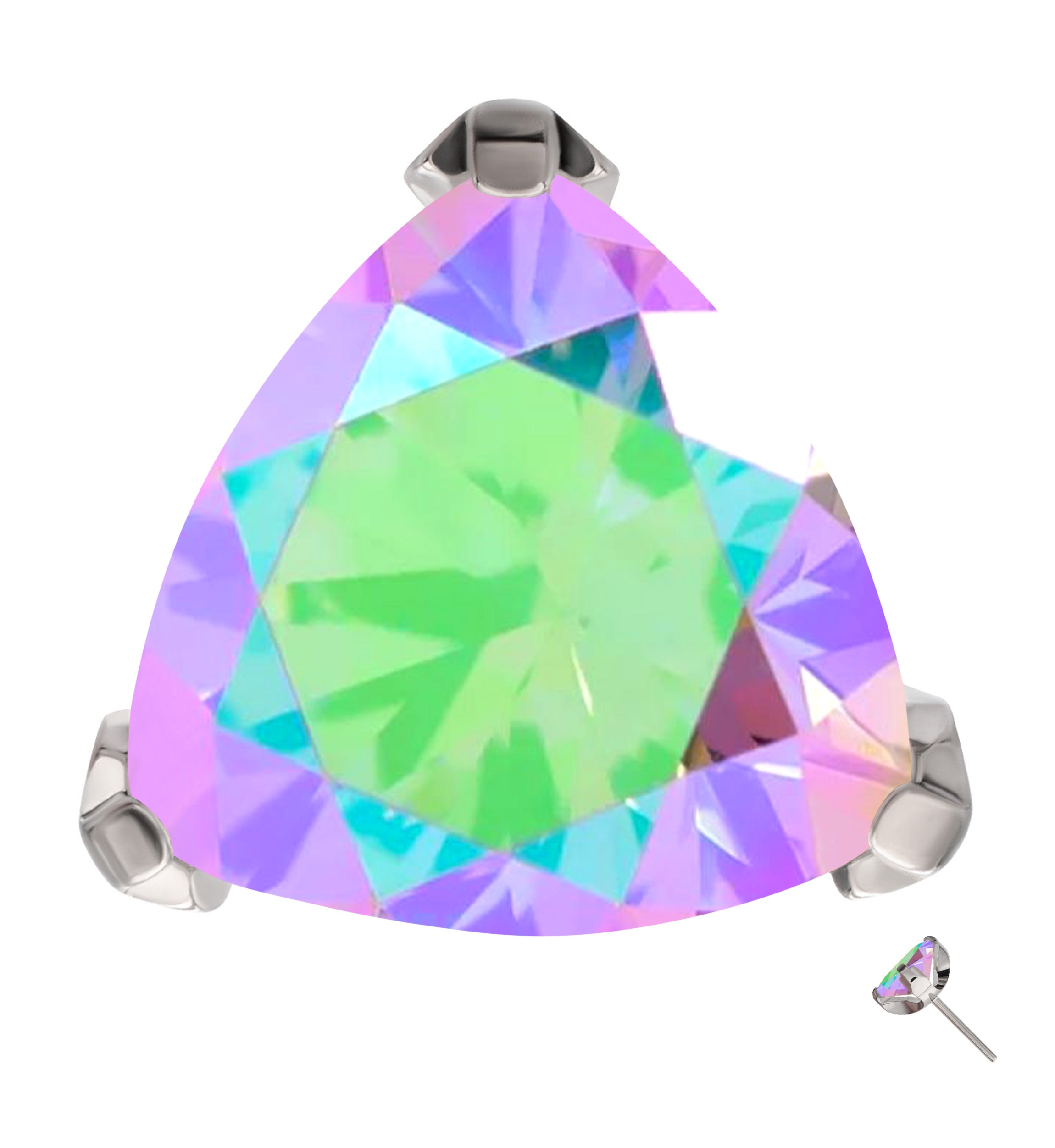 Triangle Trillion Cut Rainbow Aurora CZ Titanium Threadless Top