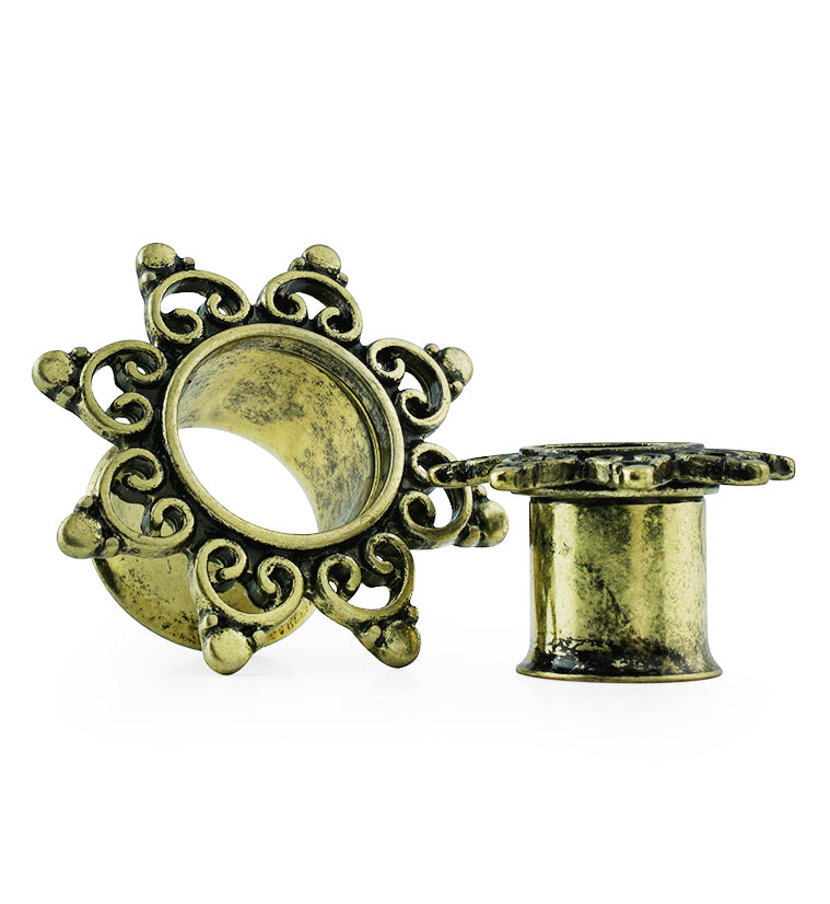 Tribal Bead Brass Tunnel Plugs