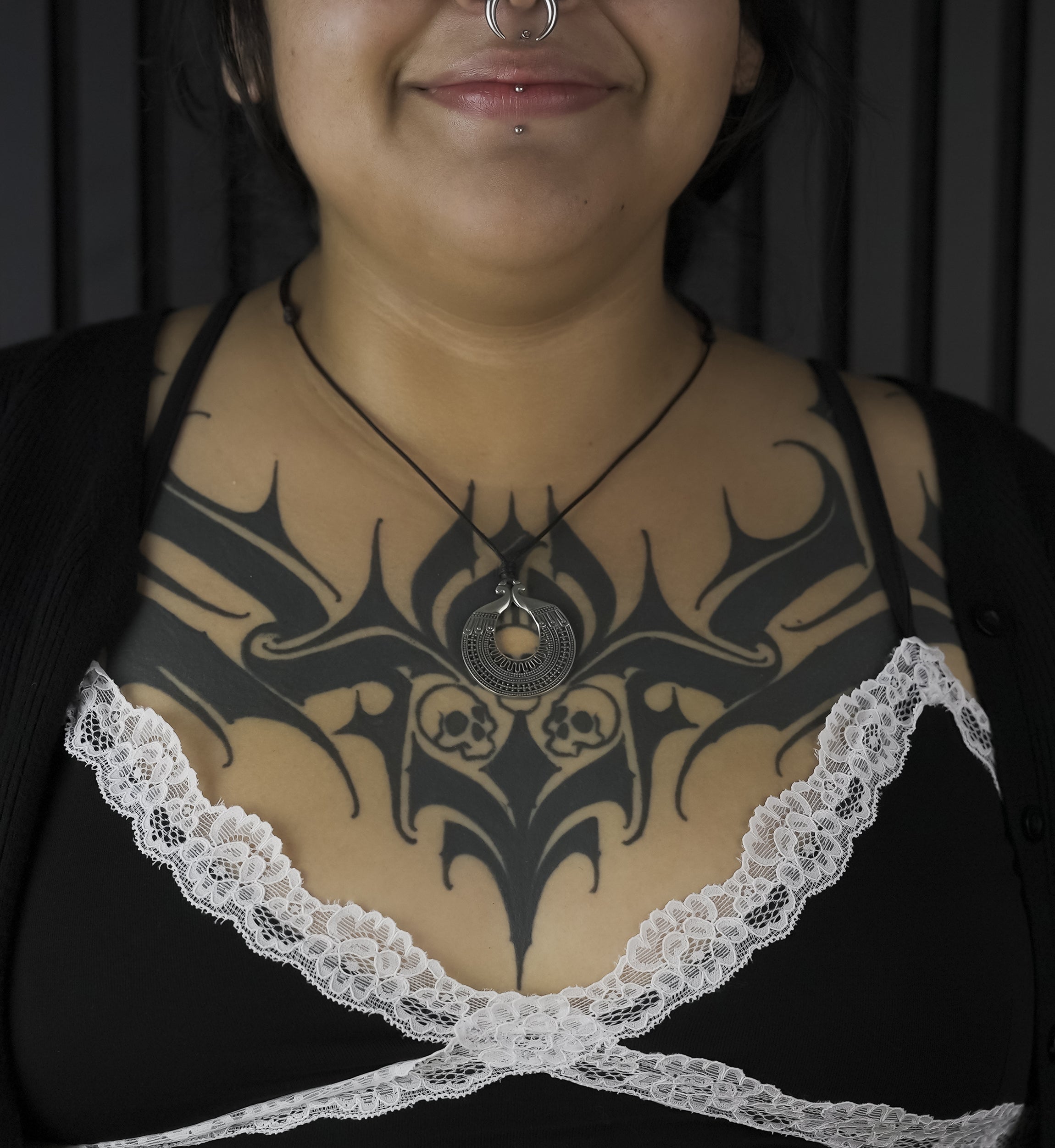 Tribal Disk White Brass Pendant Necklace