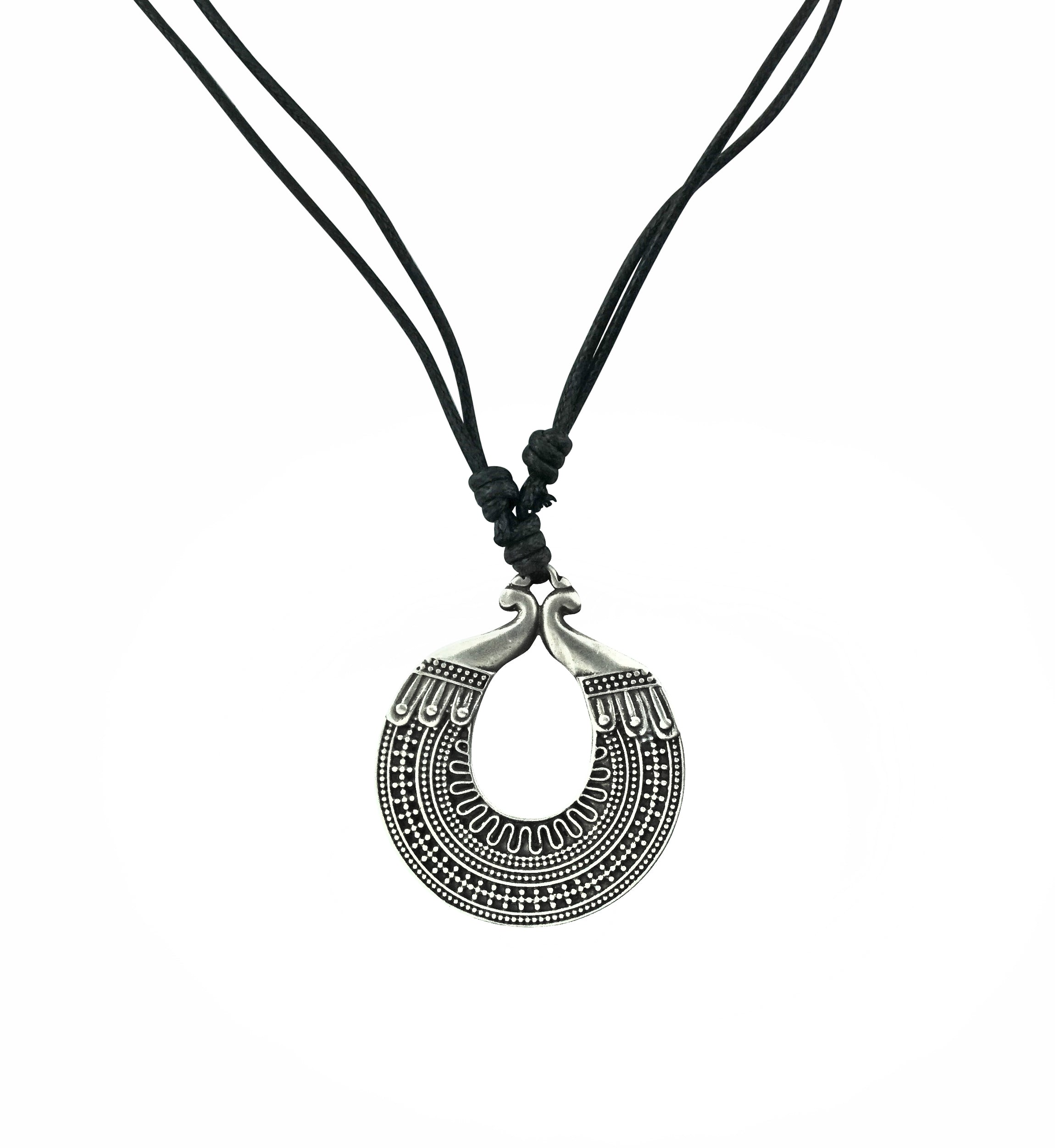 Tribal Disk White Brass Pendant Necklace
