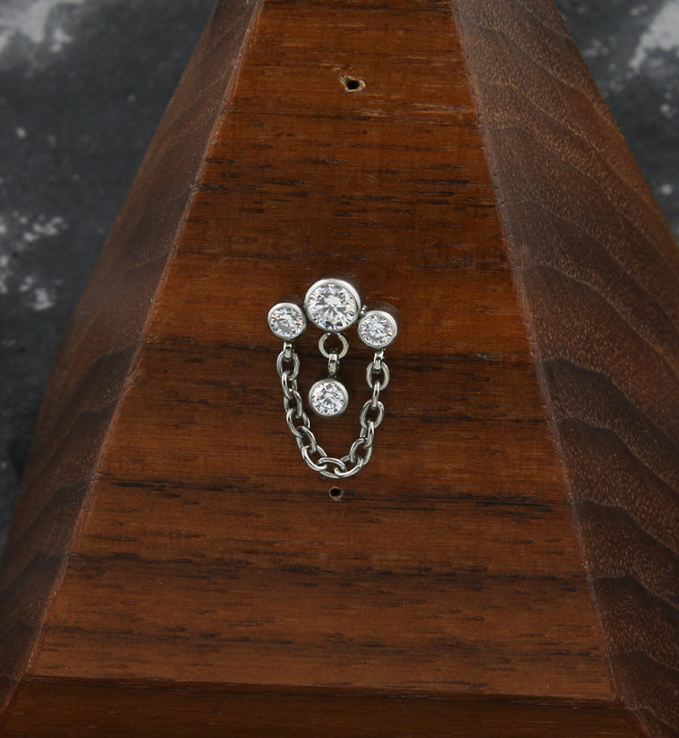 Trifecta Clear CZ Dangle Chain Titanium Threadless Top