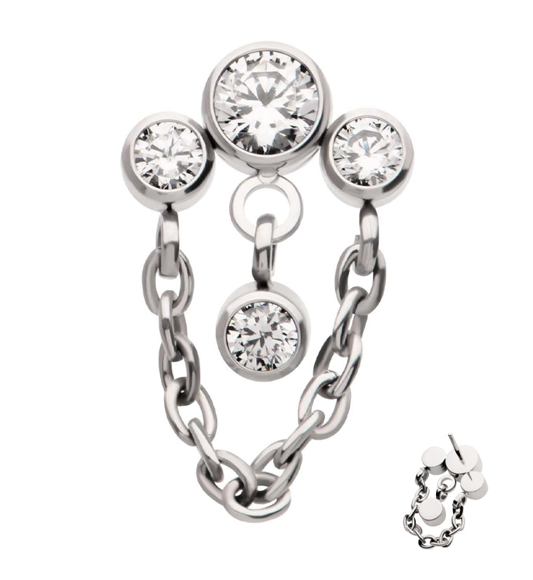 Trifecta Clear CZ Dangle Chain Titanium Threadless Top