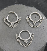 Triple Bead Dangle Chain Titanium Hinged Segment Ring