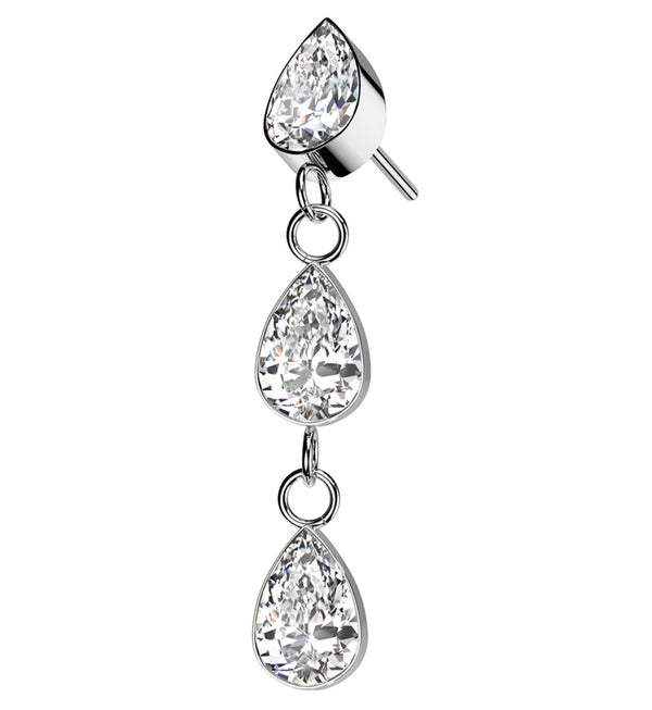 Bezel Less. Top Triple Bezel Teardrop Dangle Clear CZ Titanium Threadless Top