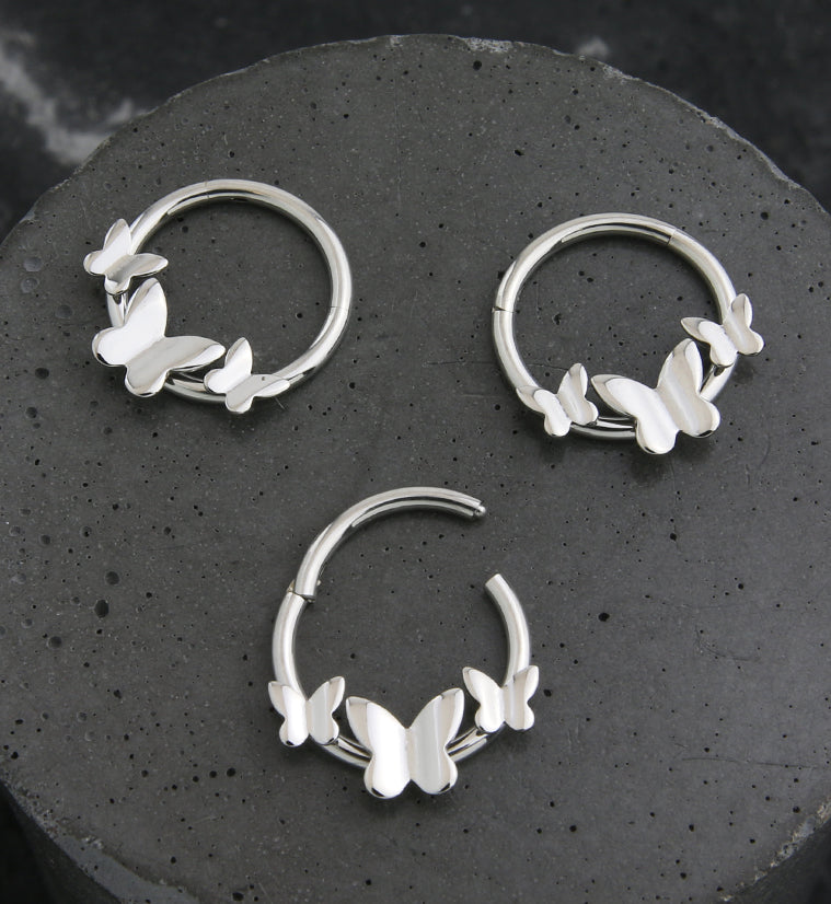 Triple Butterfly Stainless Steel Hinged Segment Ring