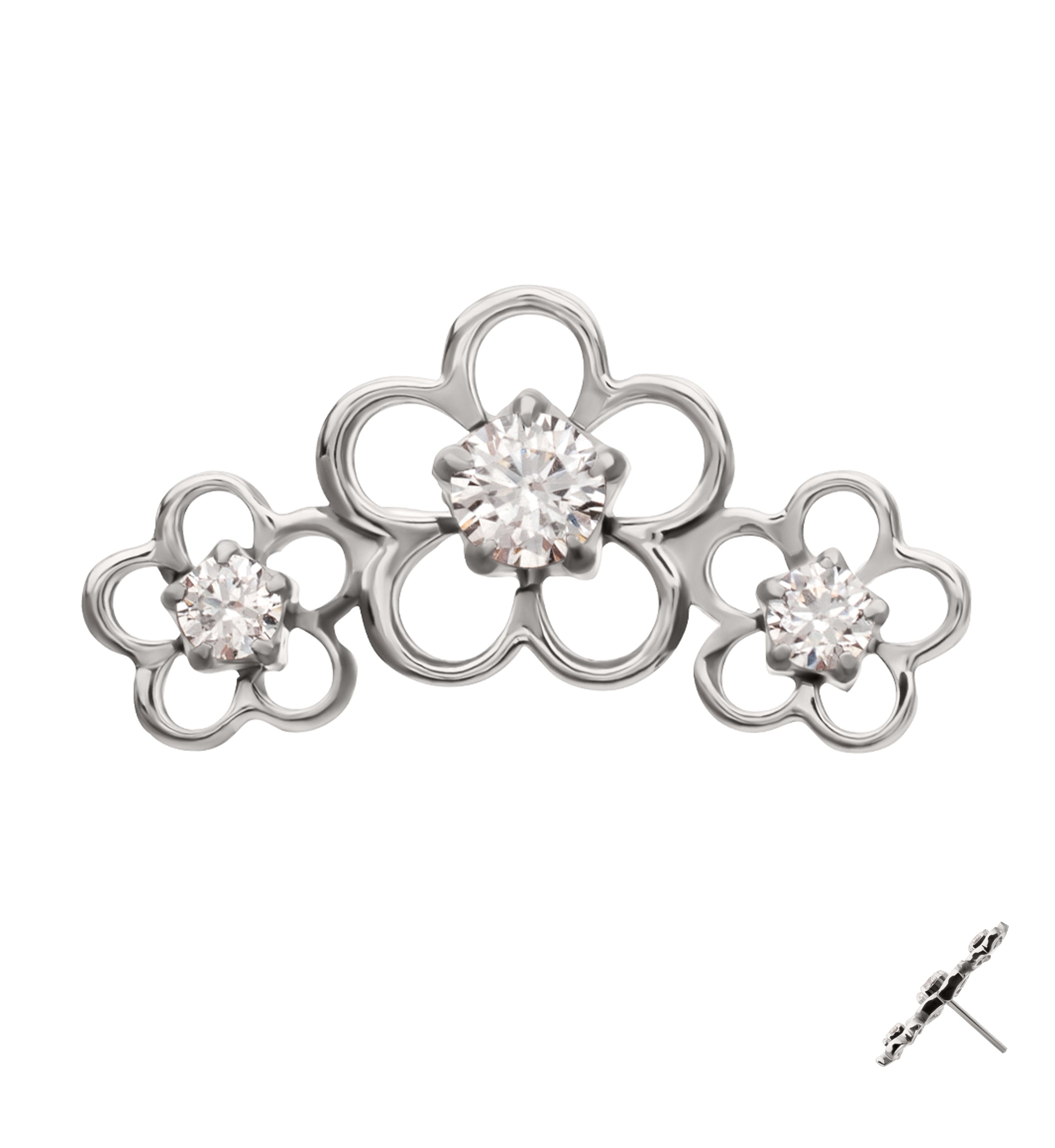 Triple Cherry Blossom Clear CZ Titanium Threadless Top
