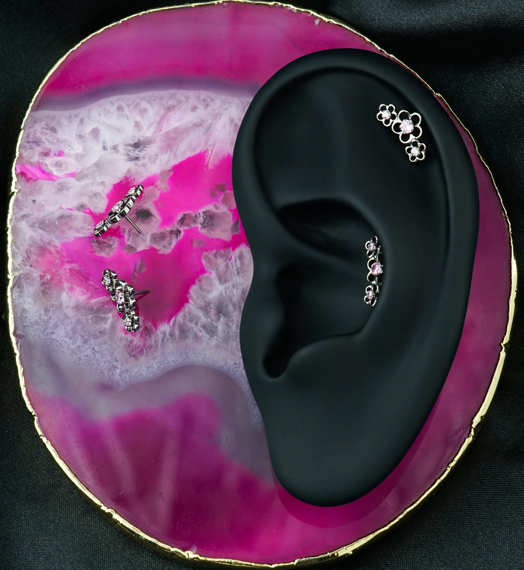 Triple Cherry Blossom Pink CZ Titanium Threadless Top