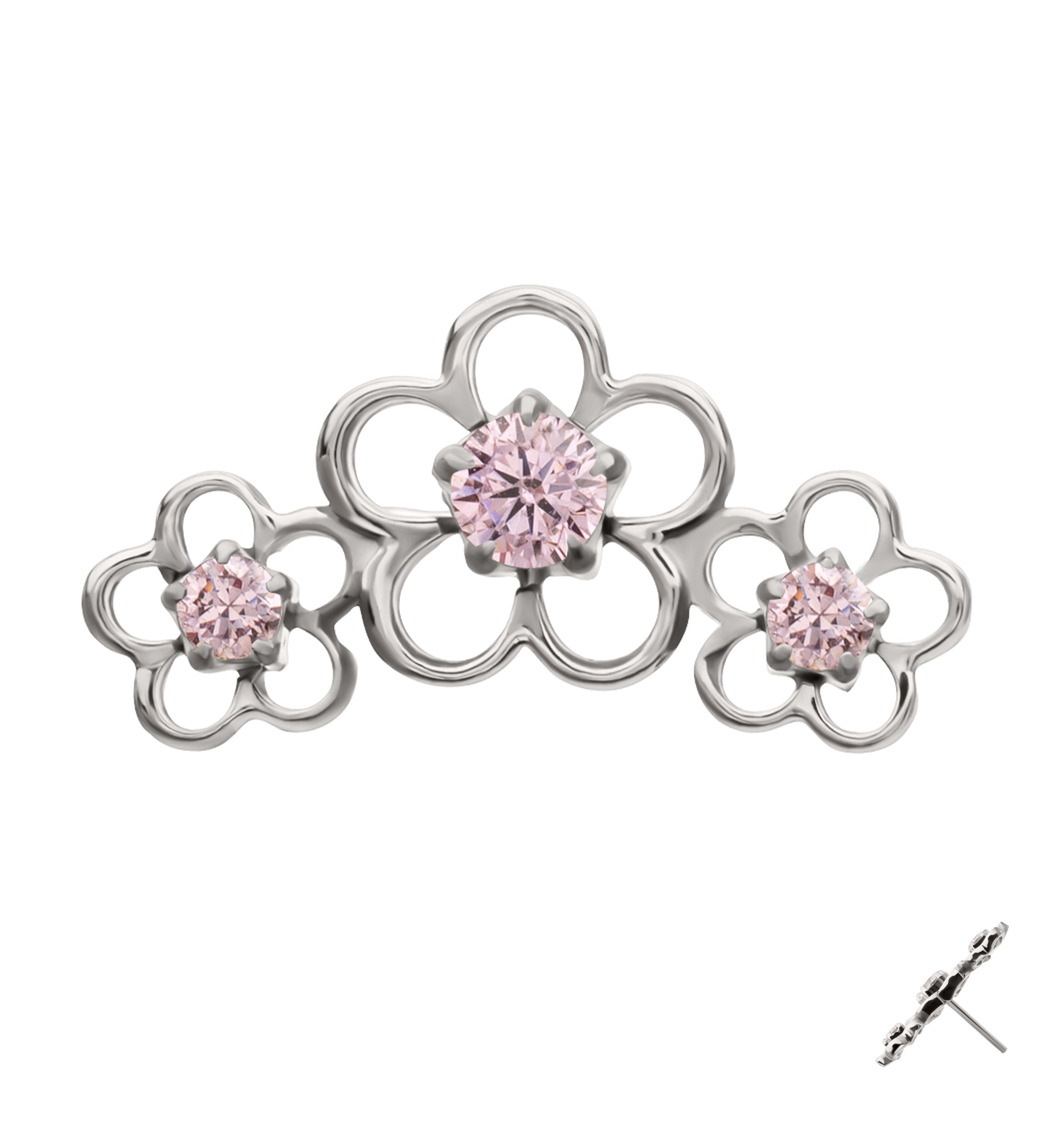 Triple Cherry Blossom Pink CZ Titanium Threadless Top