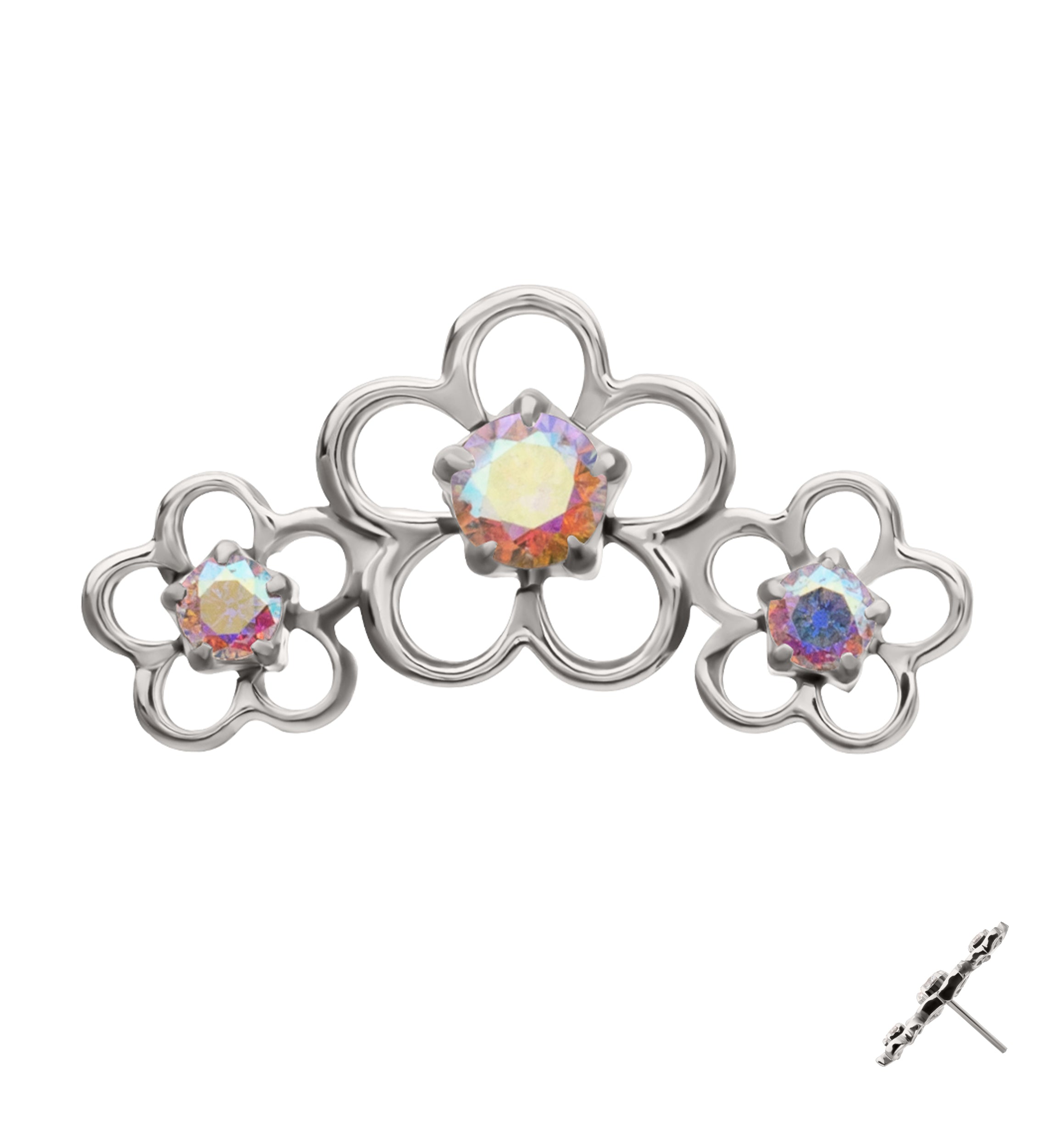 Triple Cherry Blossom Rainbow Aurora CZ Titanium Threadless Top