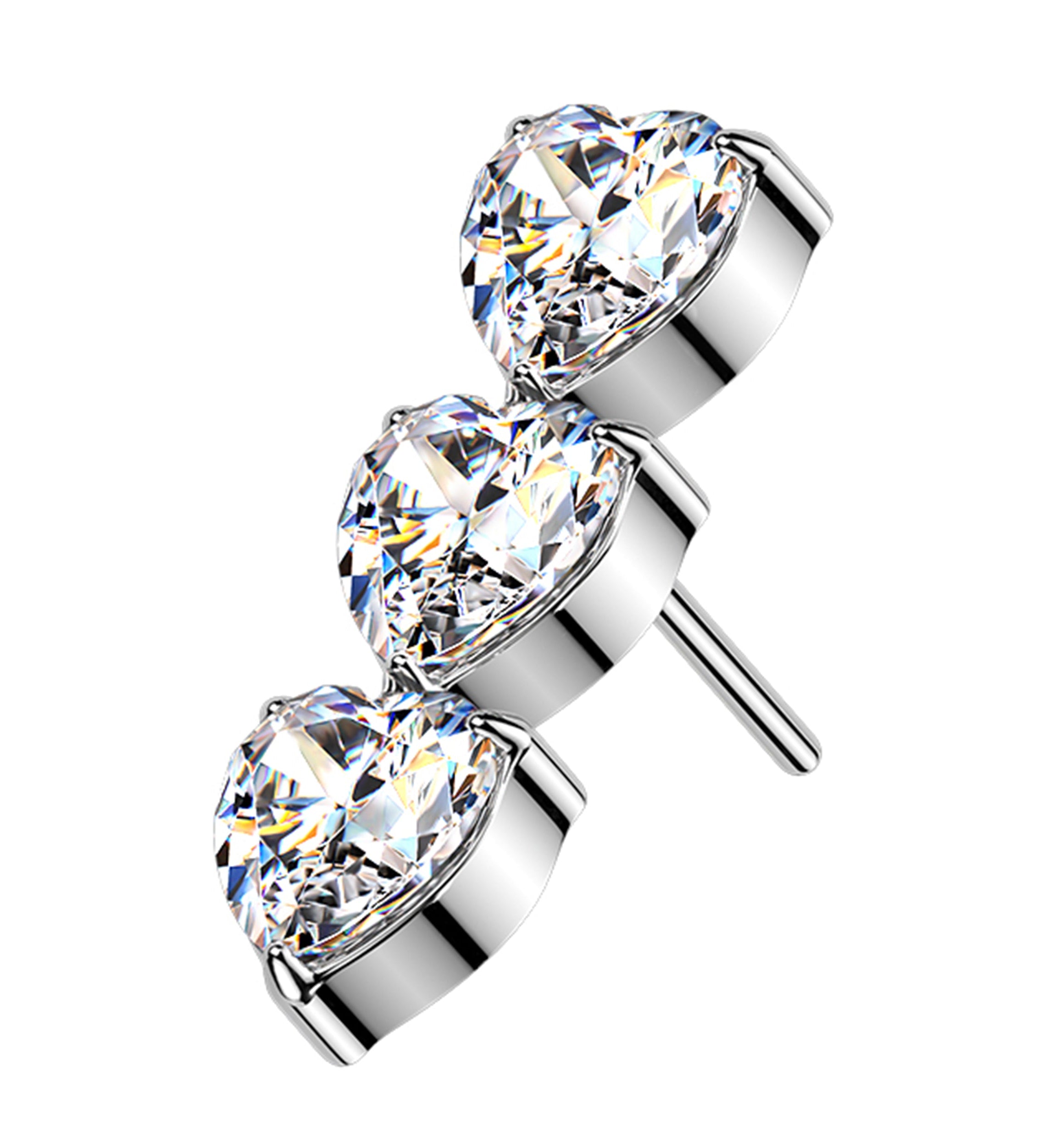 Triple Dip Heart Clear CZ Titanium Threadless Top