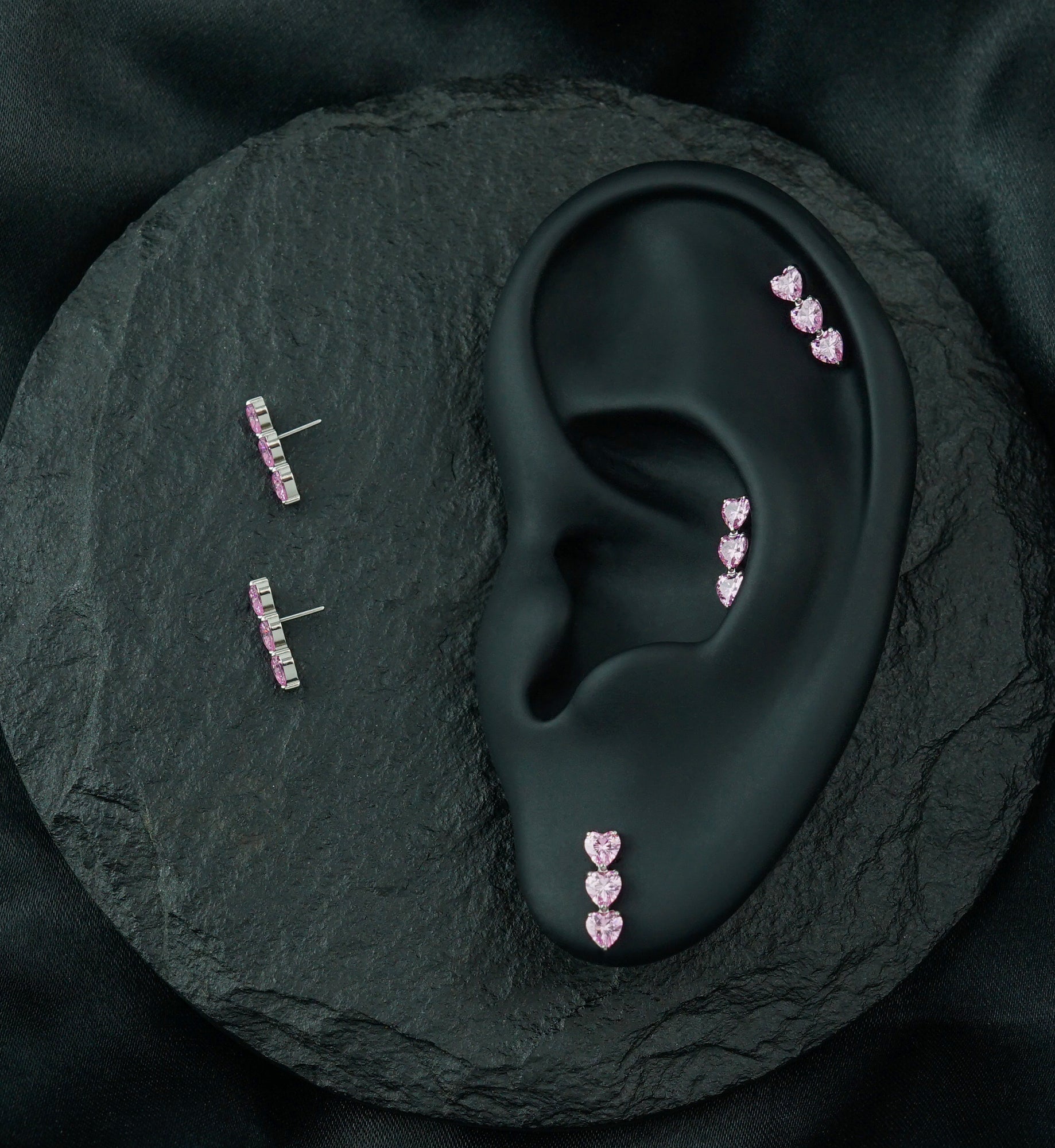 Triple Dip Heart Pink CZ Titanium Threadless Top