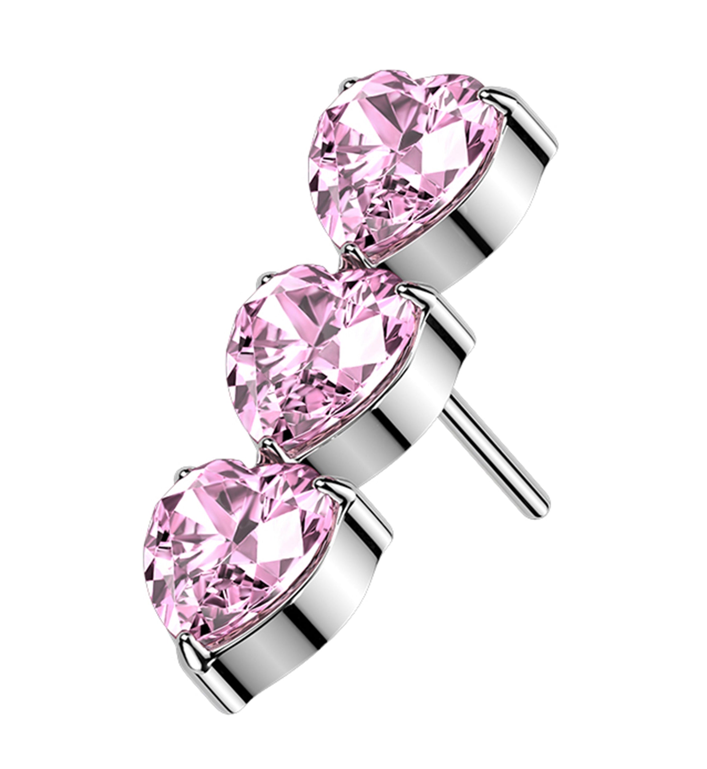 Triple Dip Heart Pink CZ Titanium Threadless Top