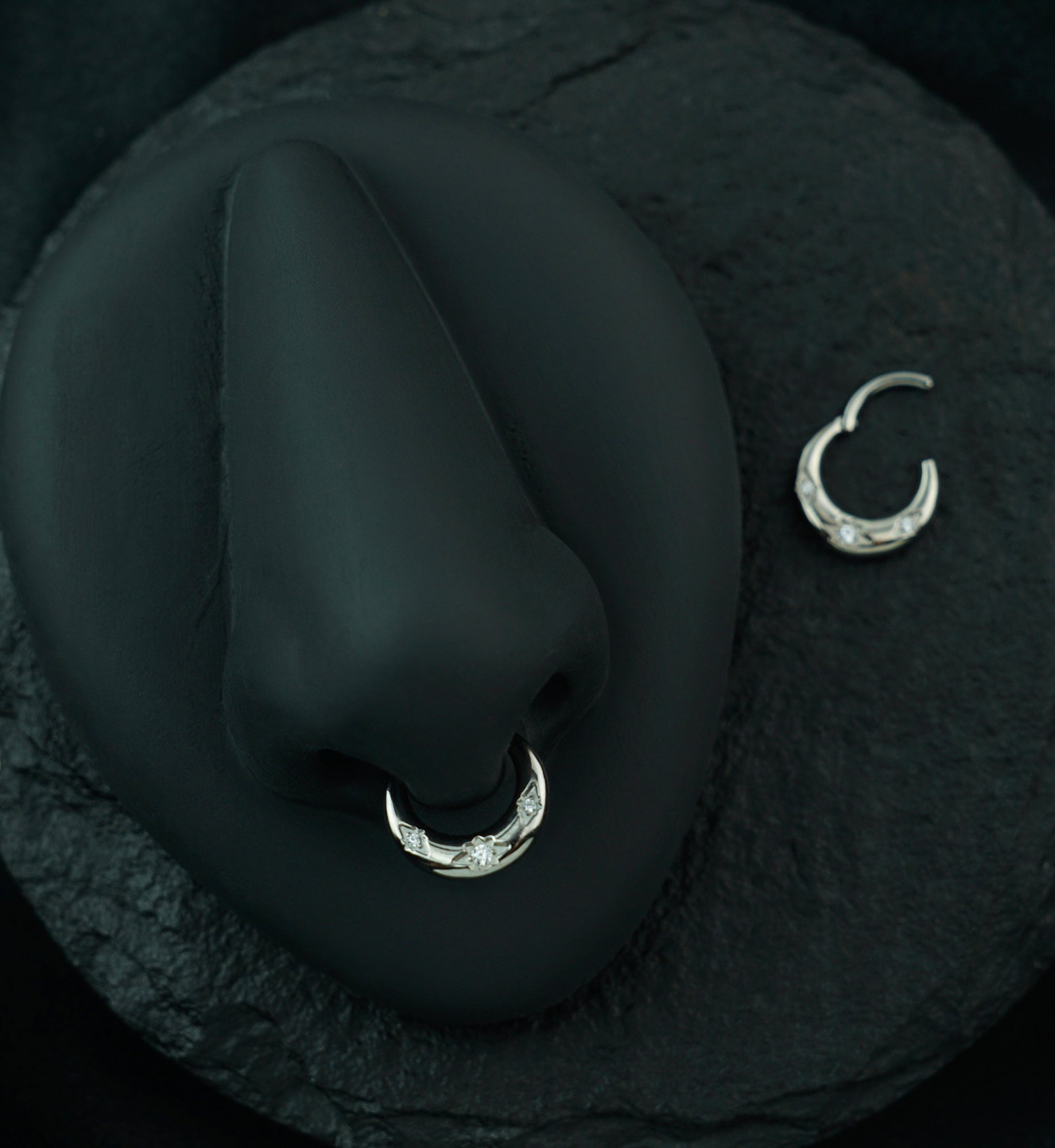 Triple Etched Star Clear CZ Titanium Hinged Segment Ring