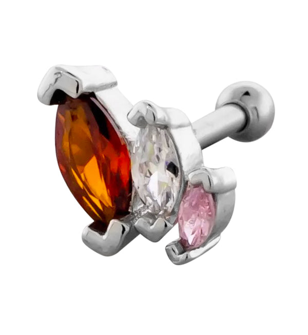Triple Marquise Amber CZ Stainless Steel Cartilage Barbell