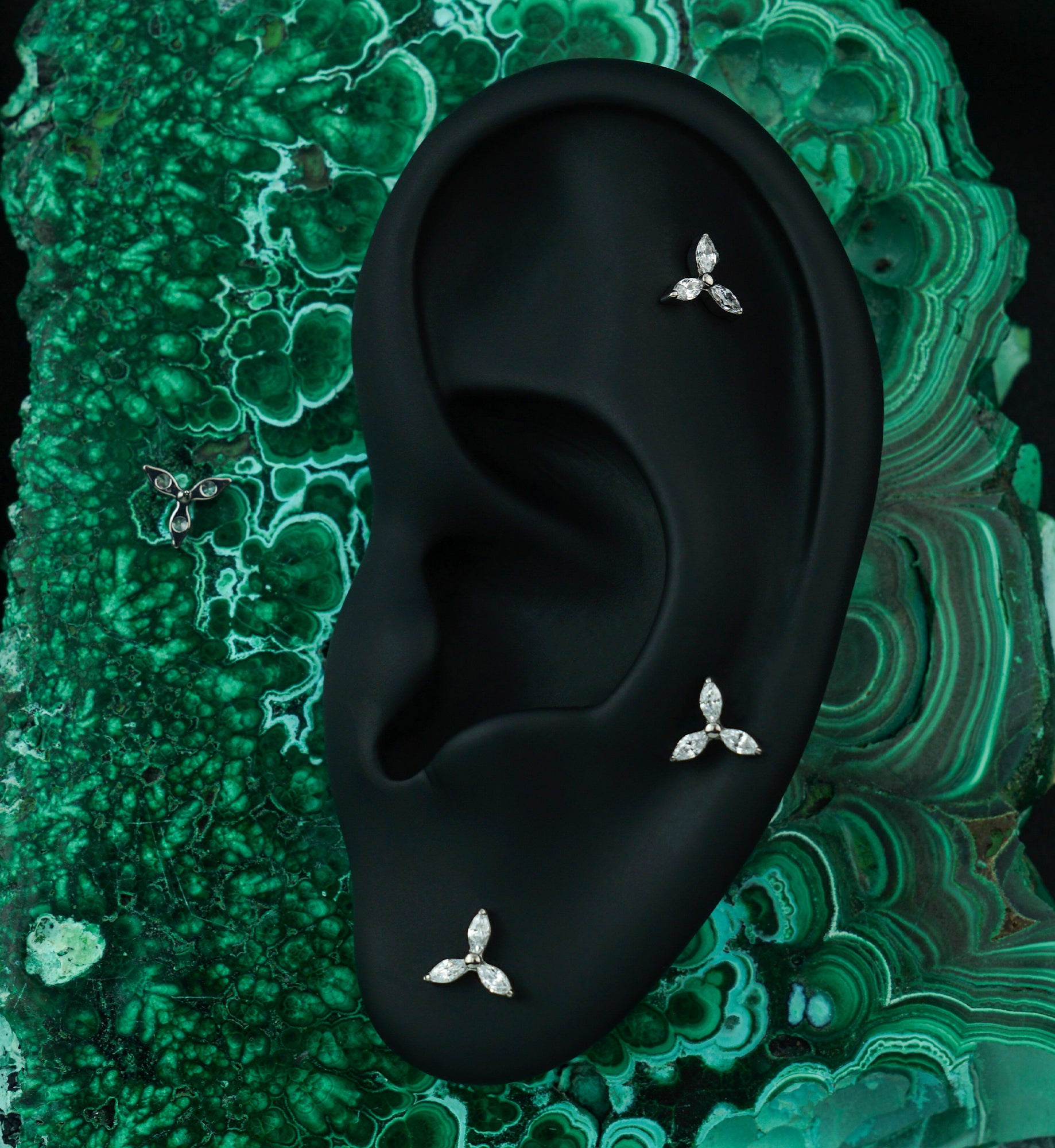 Triple Marquise CZ Pinwheel Titanium Threadless Top