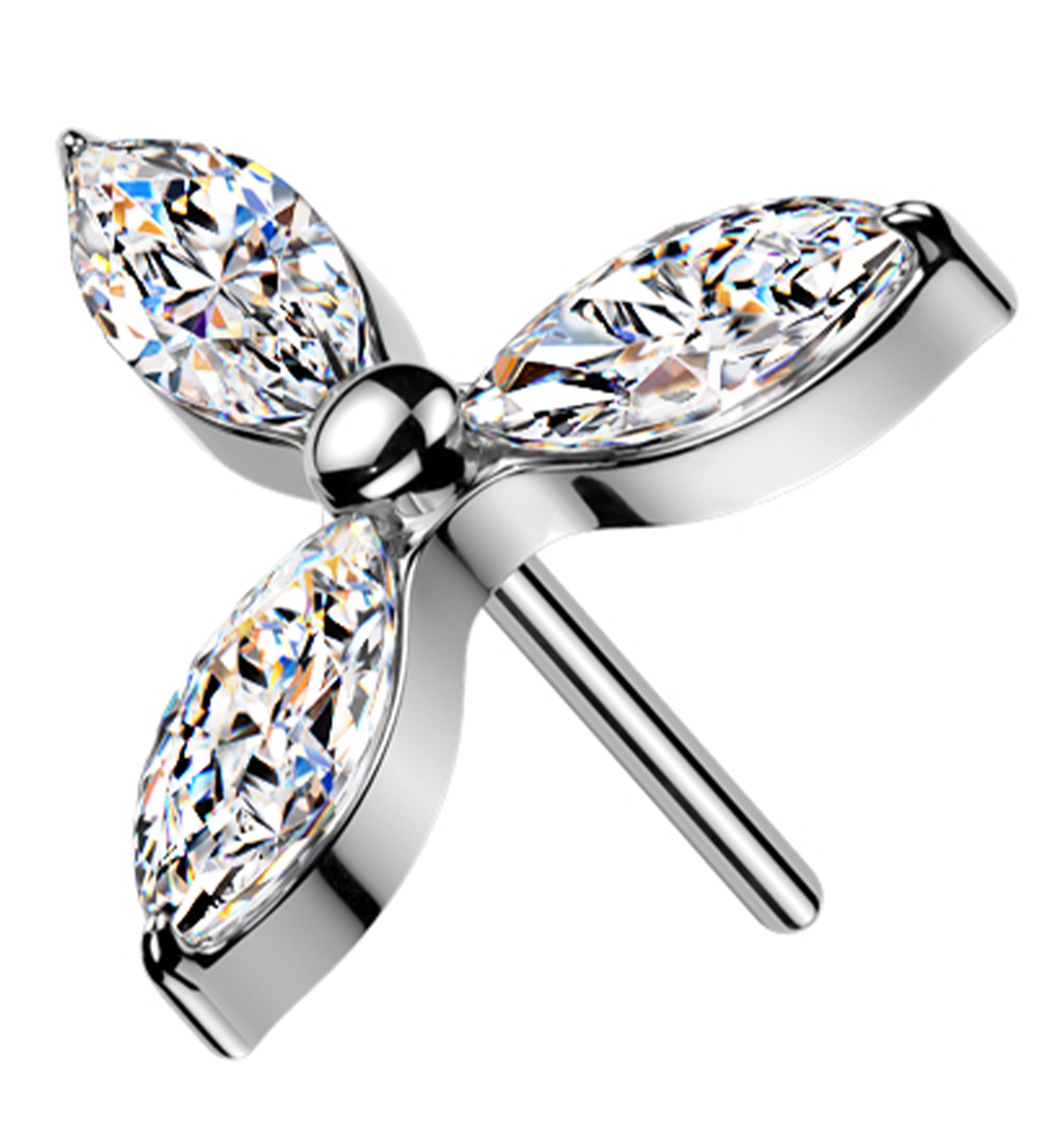 Triple Marquise CZ Pinwheel Titanium Threadless Top
