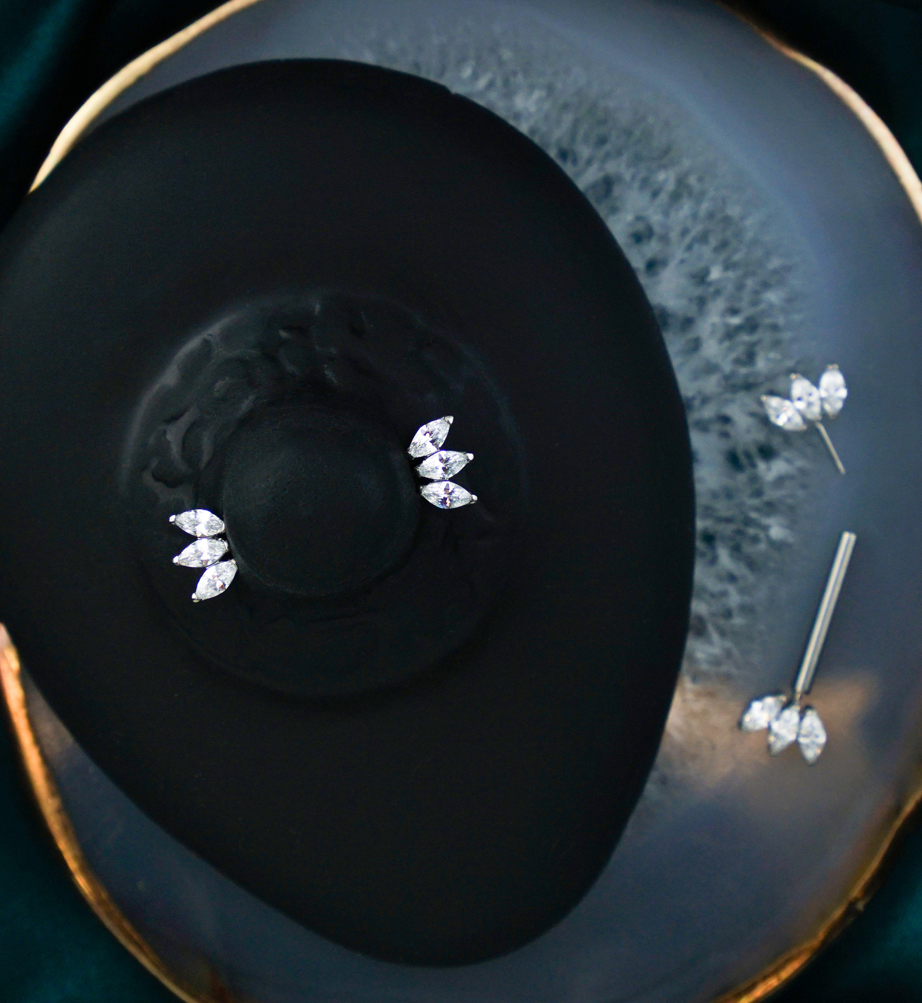 Triple Marquise CZ Threadless Titanium Nipple Barbell