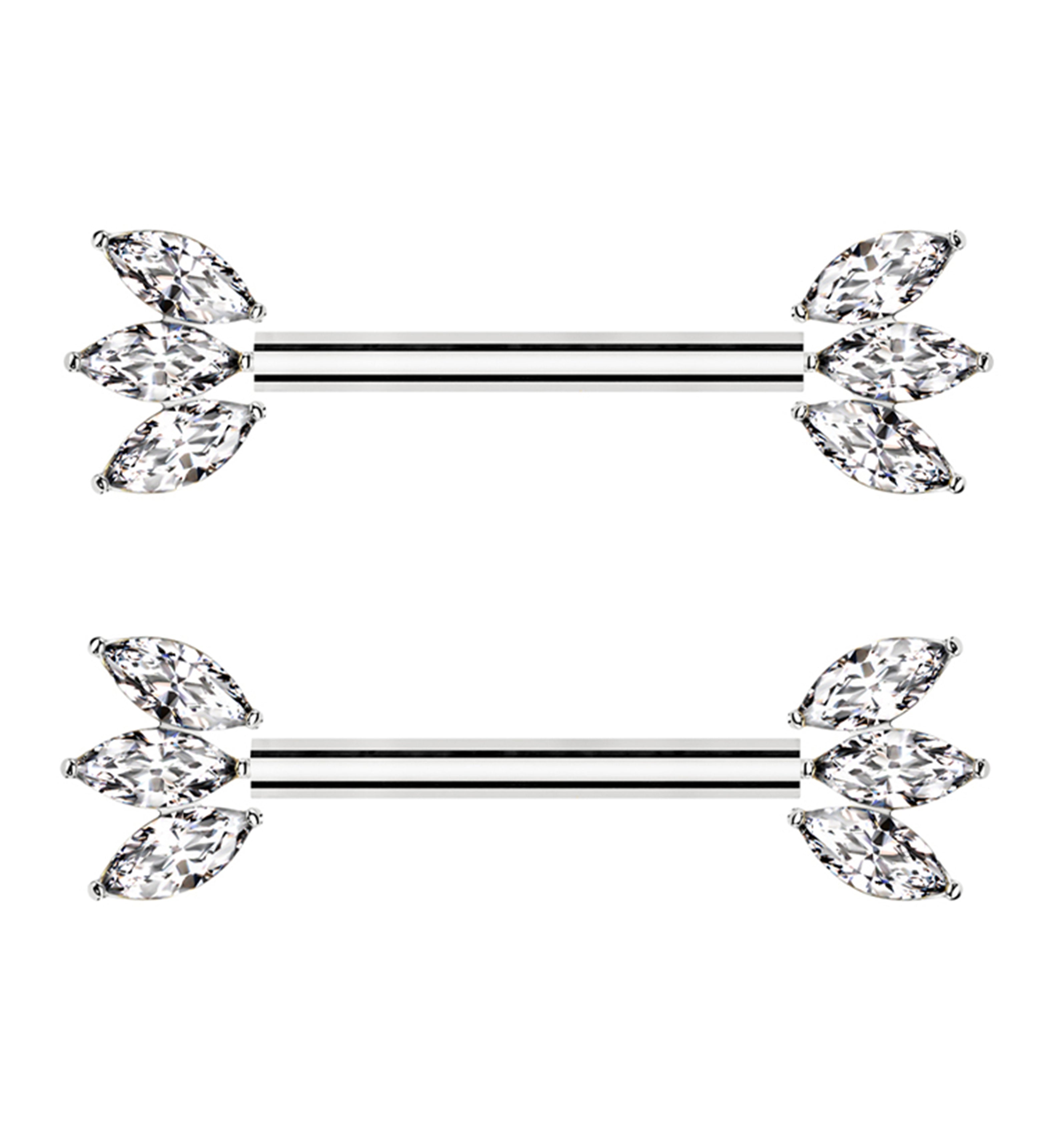 Triple Marquise CZ Threadless Titanium Nipple Barbell