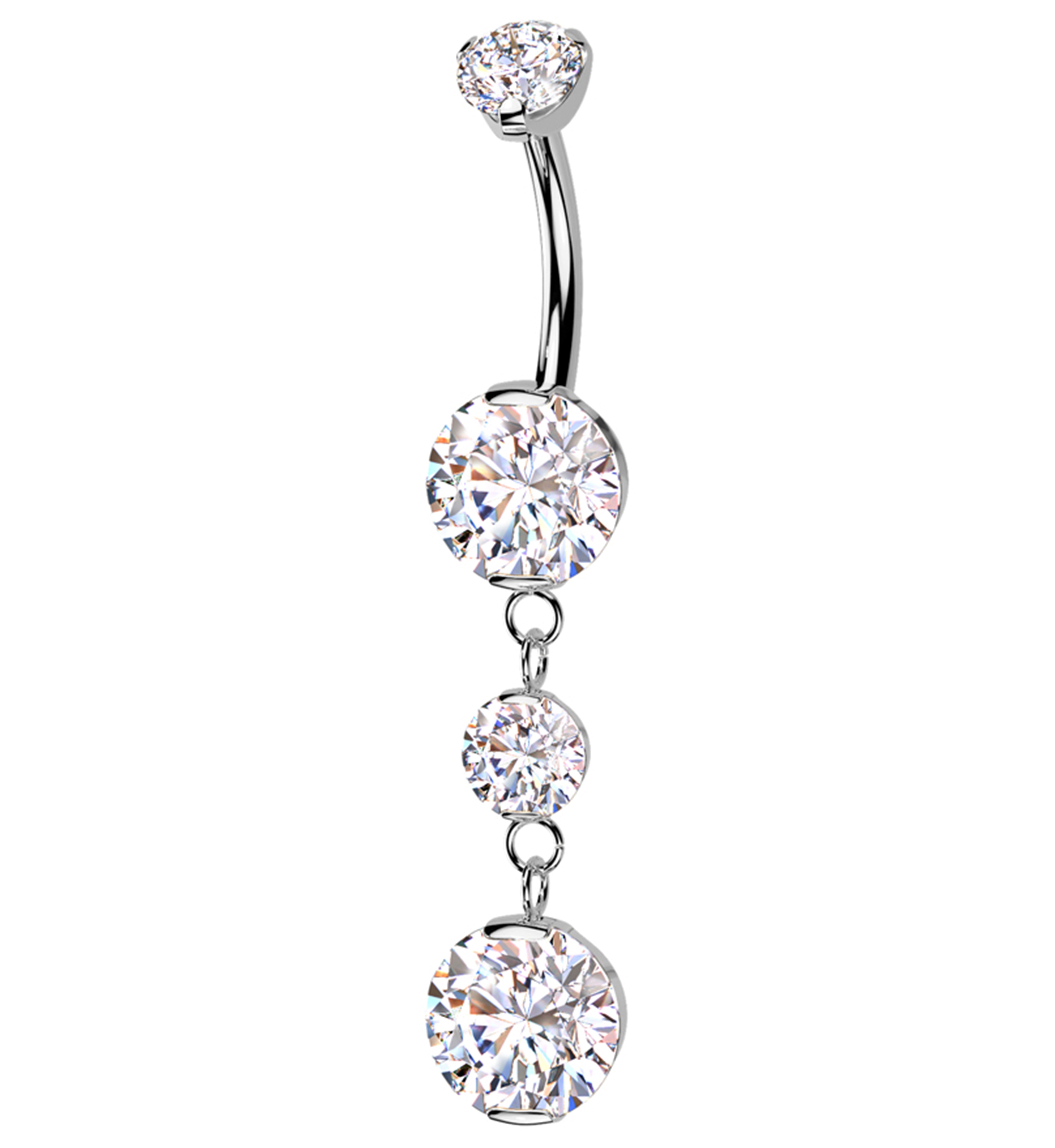 Triple Prong Clear CZ Dangle Titanium Internally Threaded Belly Button Ring