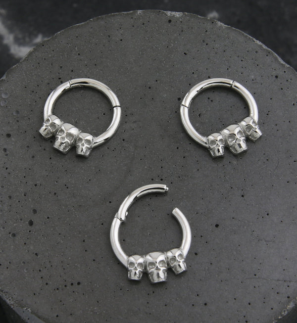 Triple Skull Stainless Steel Hinged Segment Ring