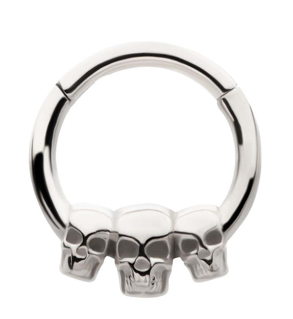 Triple Skull Stainless Steel Hinged Segment Ring