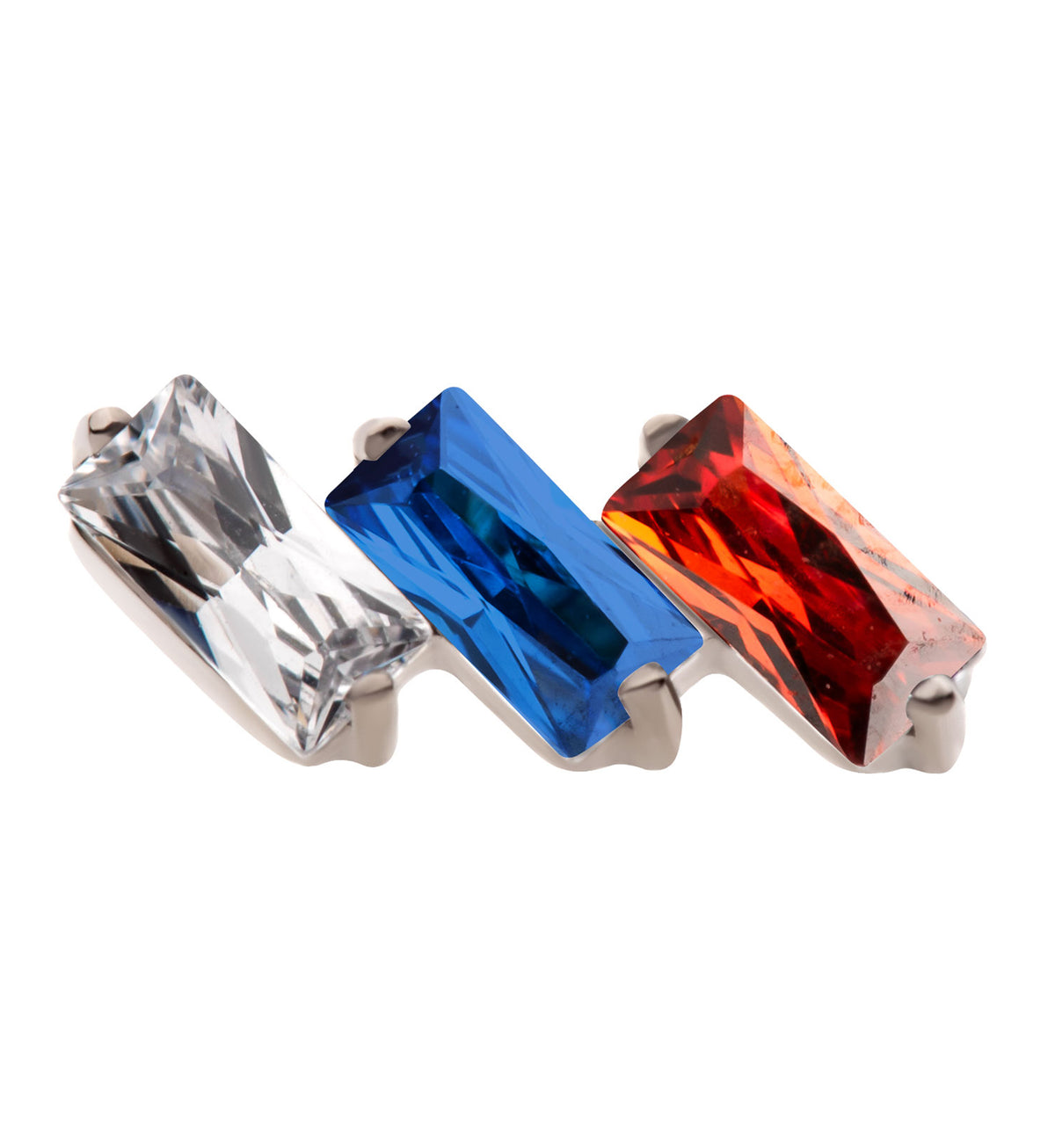 Triple Slant Blue and Garnet CZ Titanium Threadless Top