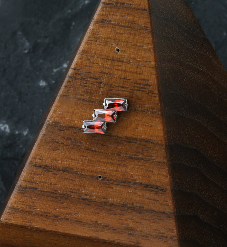 Triple Slant Red CZ Threadless Titanium Top