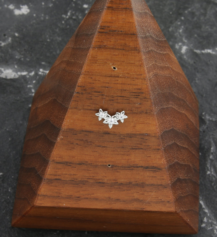 Triple Star Flower Clear CZ Threadless Titanium Top