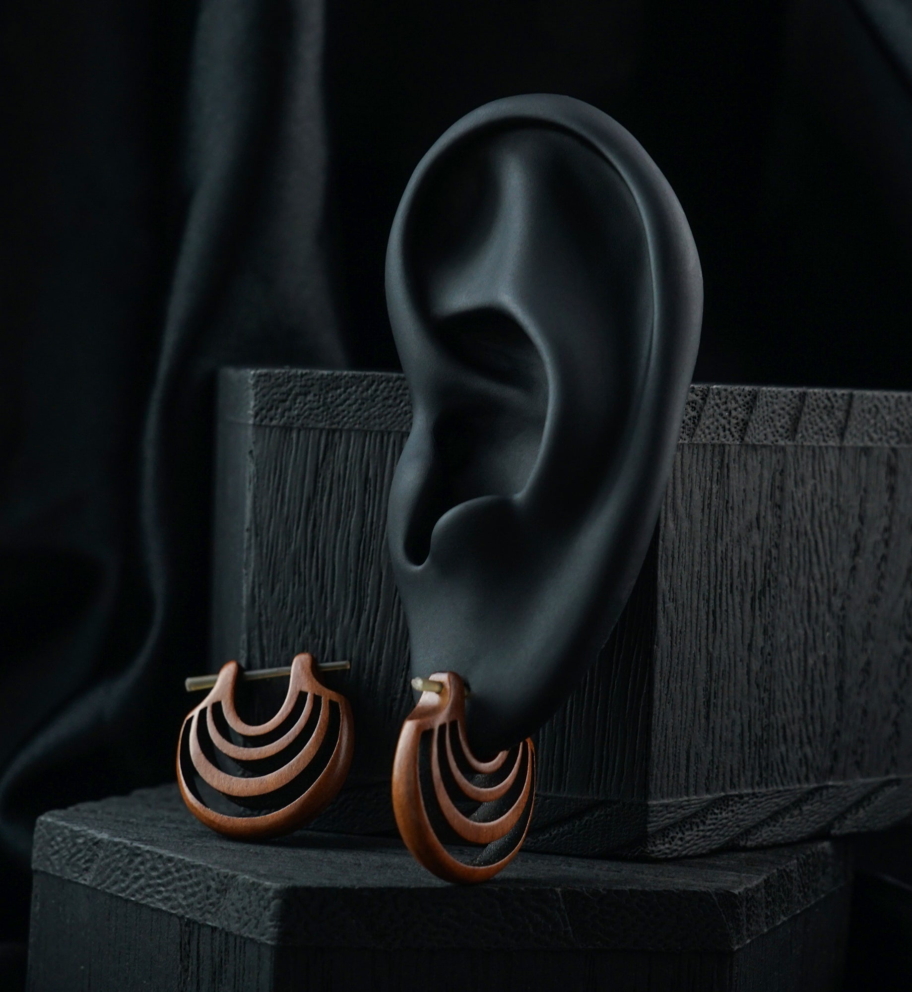 Triple Surge Hoop Sawo Wood Earrings