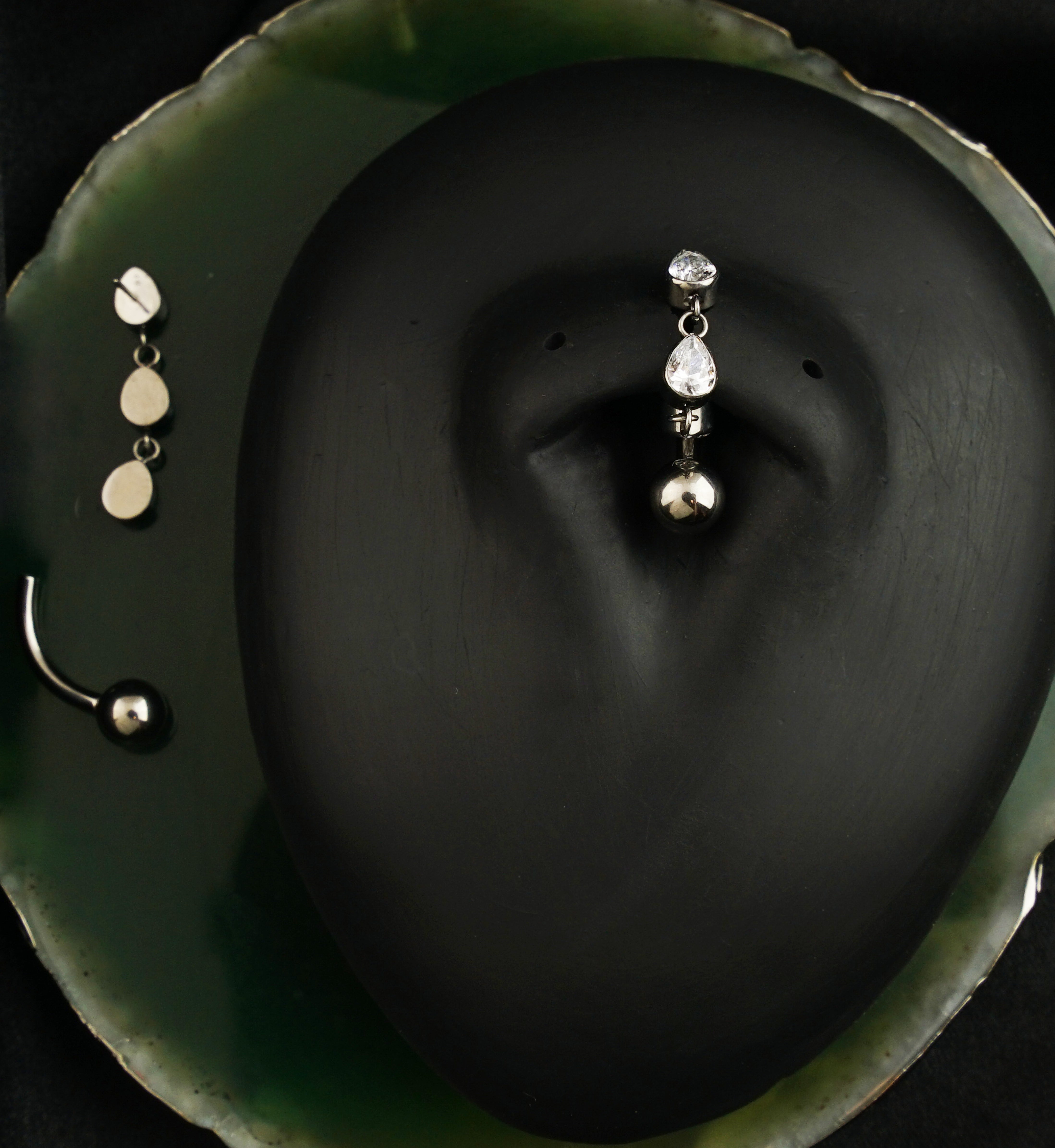 Triple Teardrop Dangle Clear CZ Titanium Threadless Belly Button Ring