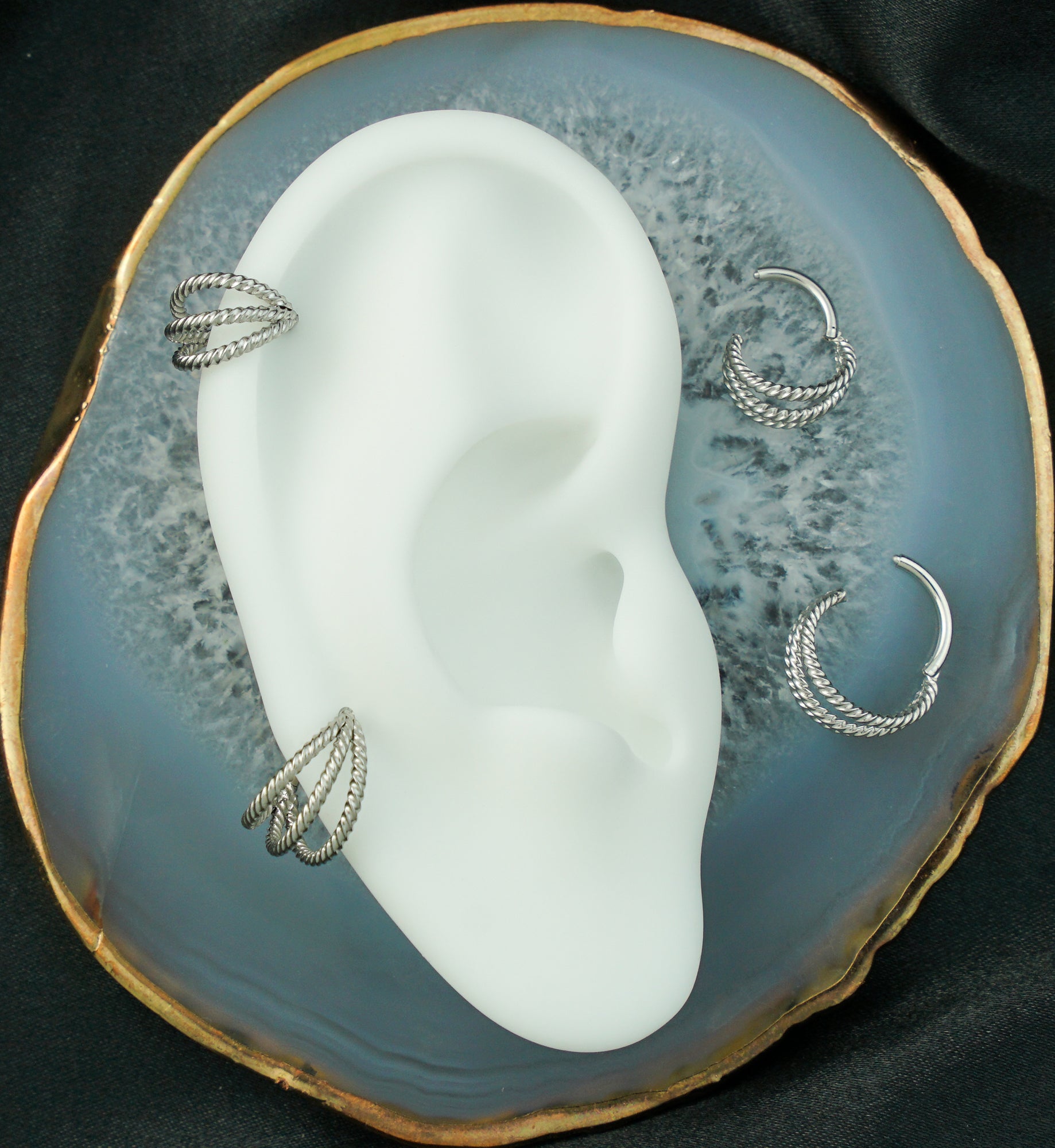 Triple Twist Row Stainless Steel Hinged Segment Ring