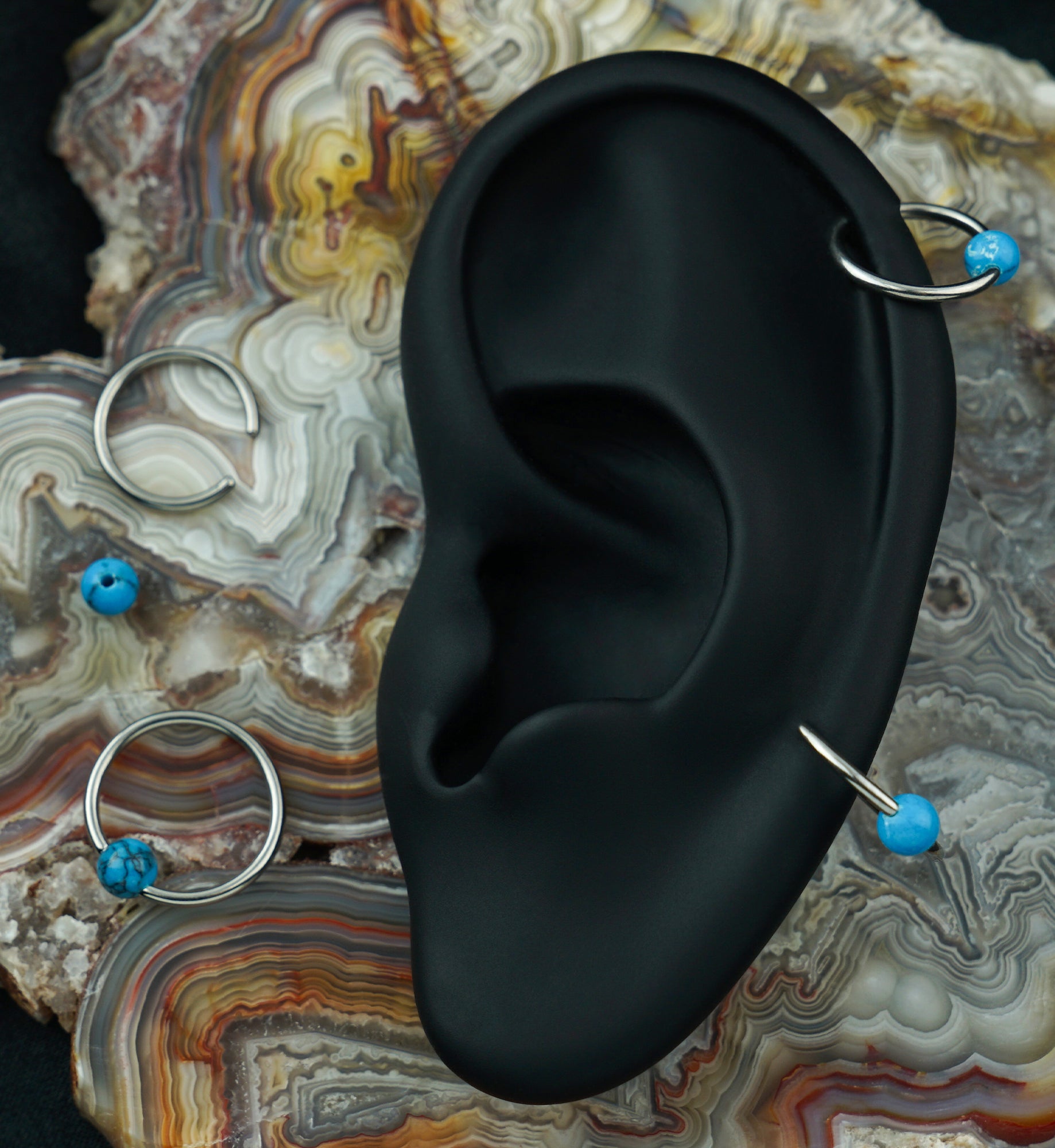 Turquoise Captive Ring Stainless Steel