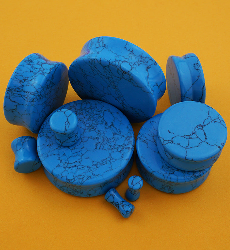 Turquoise Howlite Stone Double Flare Plugs
