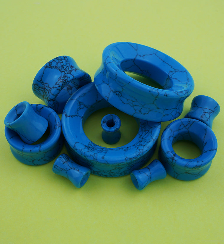 Turquoise Howlite Stone Double Flare Tunnels