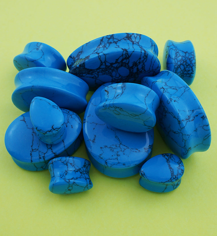 Turquoise Howlite Stone Teardrop Plugs