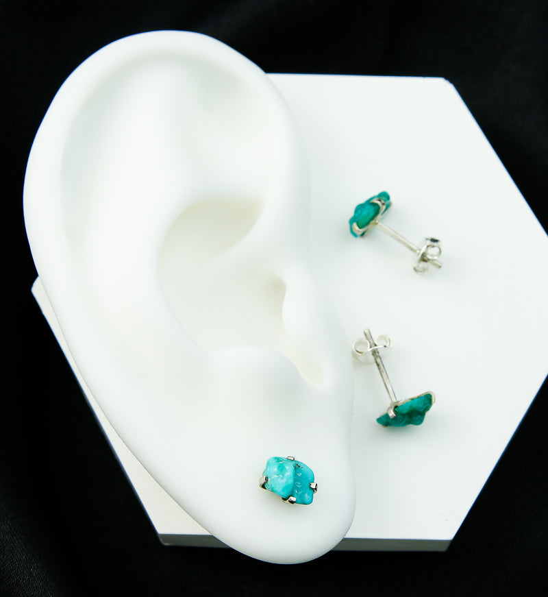 Turquoise Stone Prong Set Sterling Silver Earrings