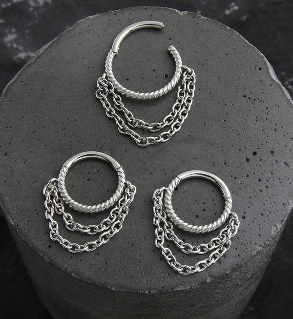 Twine Double Dangle Chain Stainless Steel Hinged Segment Ring