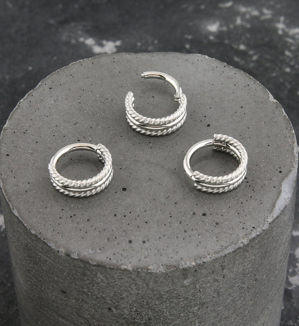 Twisted Edge Triple Stacked Stainless Steel Hinged Segment Ring
